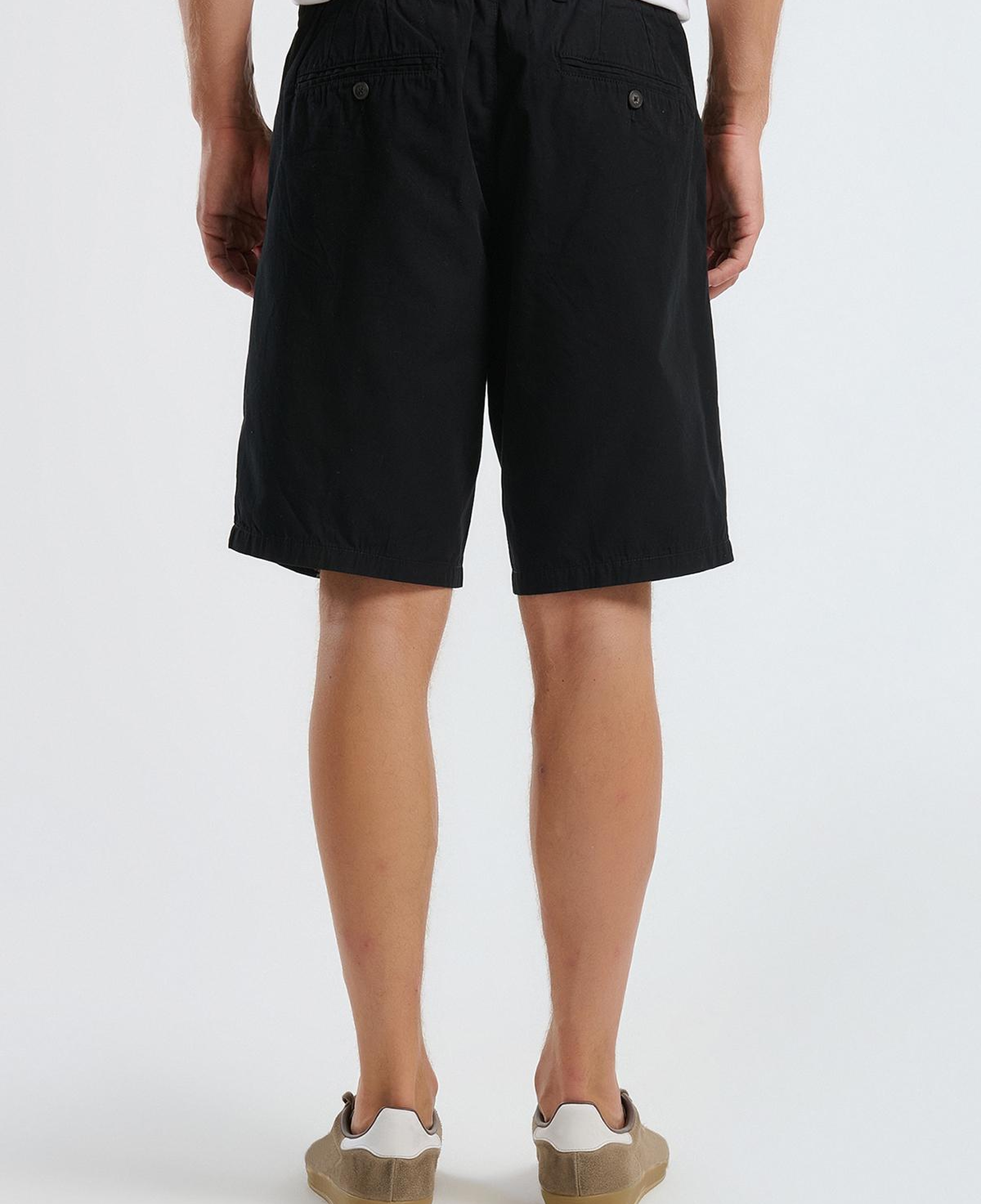 Erkek Siyah %100 Koton Paraşüt Kumaş Bermuda Şort