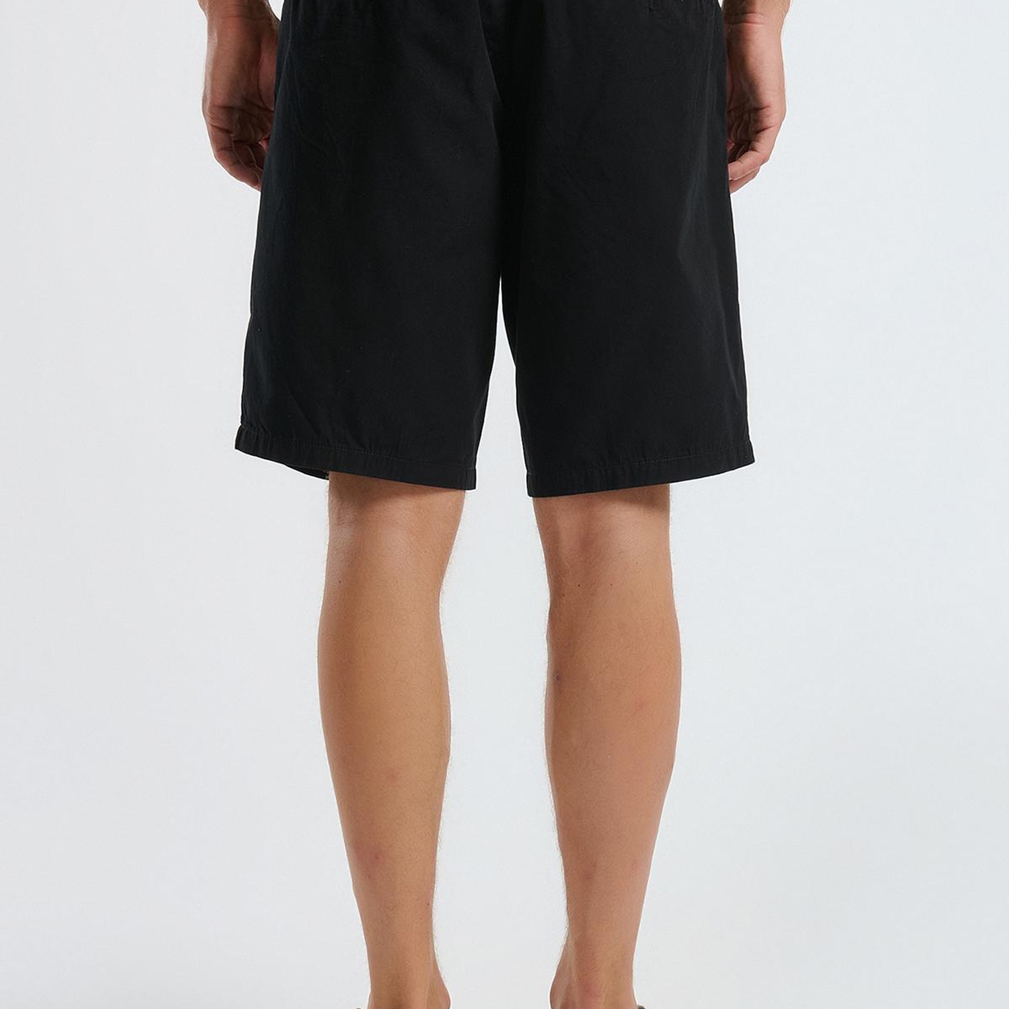 Erkek Siyah %100 Koton Paraşüt Kumaş Bermuda Şort