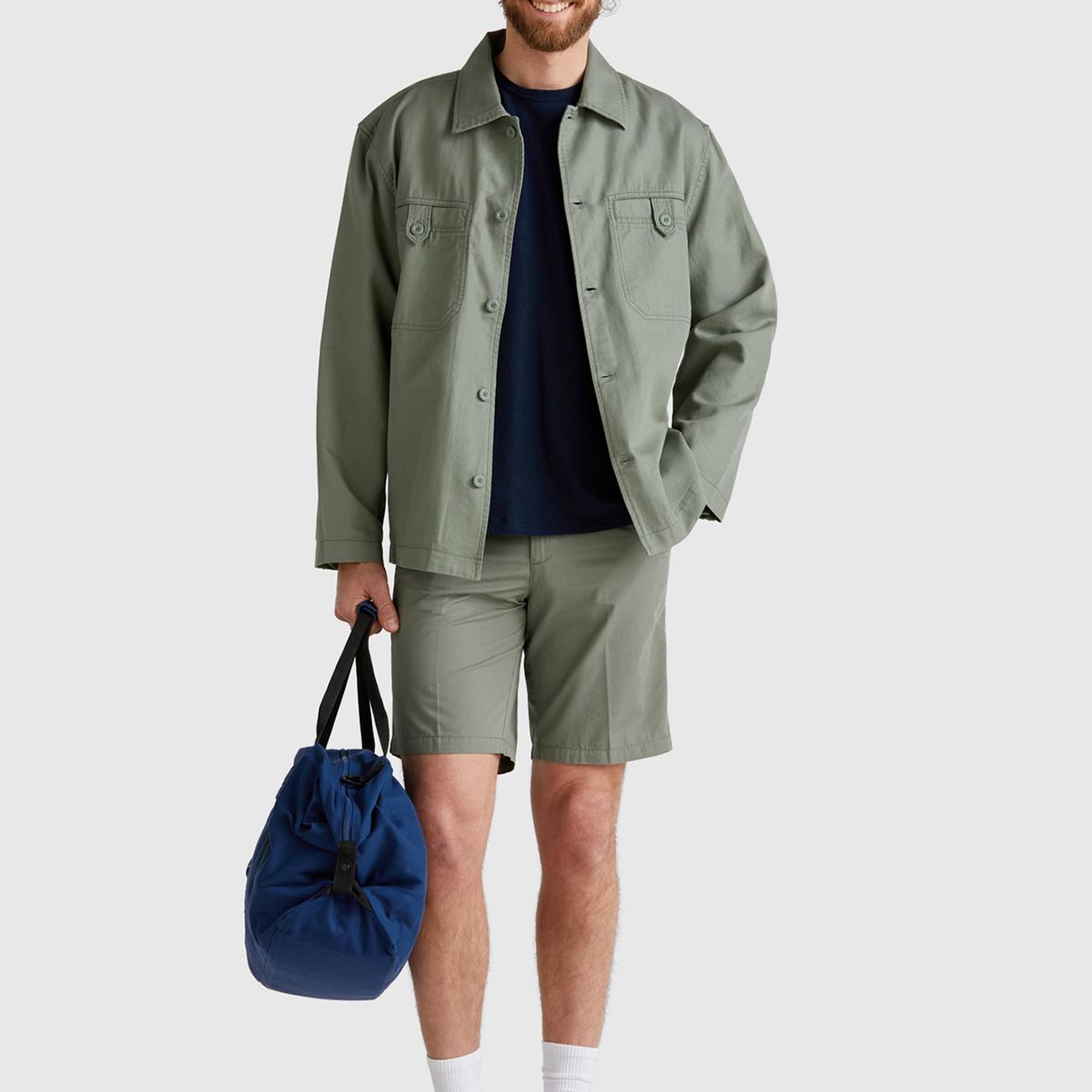 Erkek Soluk Yeşil %100 Koton Paraşüt Kumaş Bermuda Şort