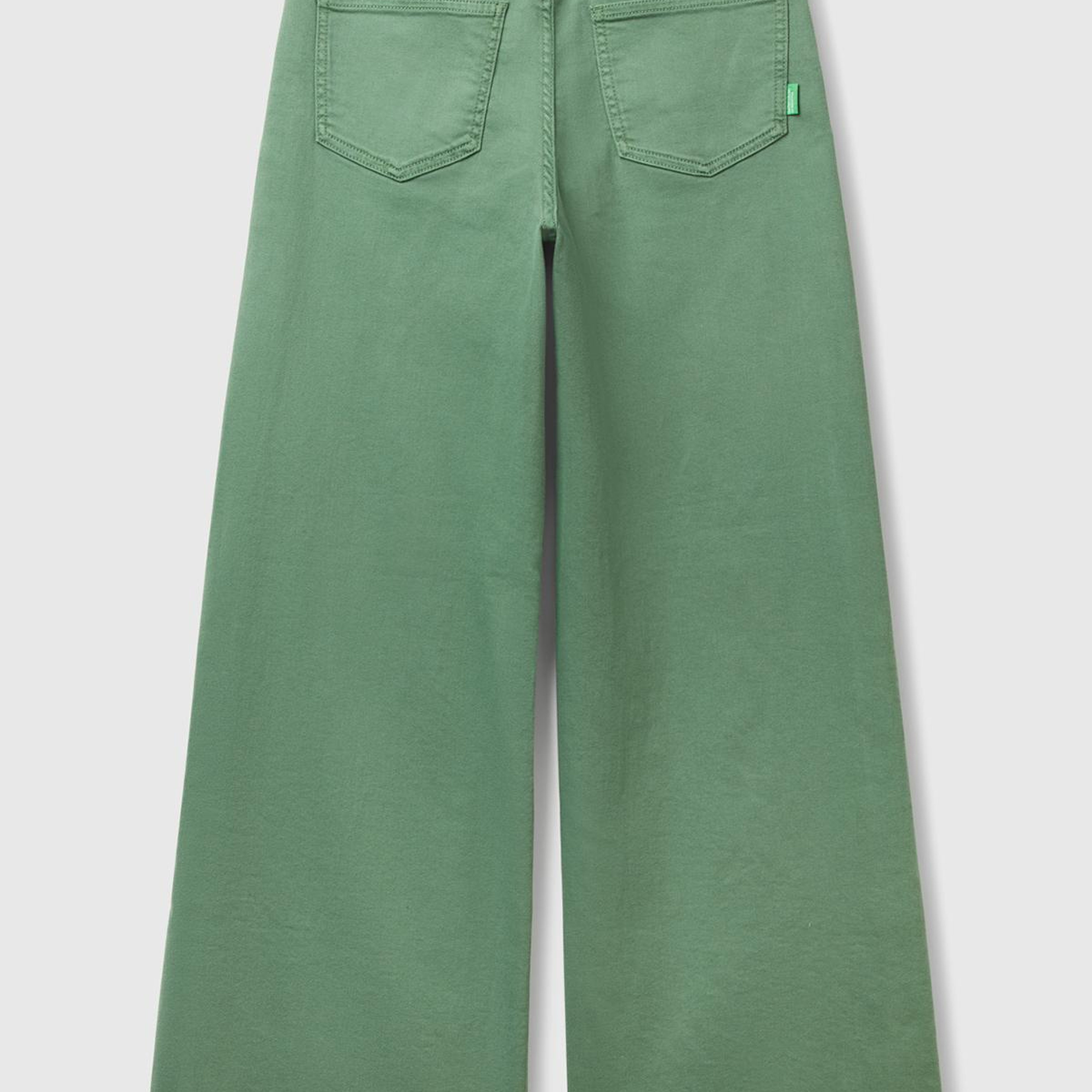 Kadın Açık Yeşil Streç Pamuklu Arkası Logo Etiketli Bol Kesim Pantolon