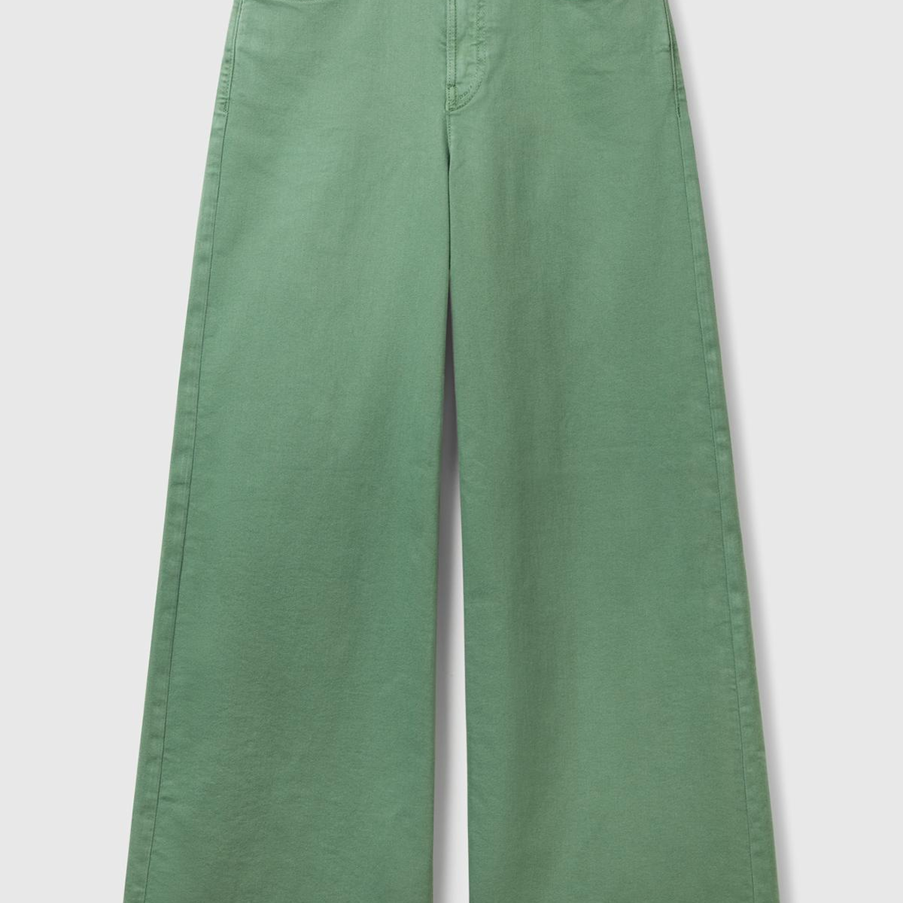 Kadın Açık Yeşil Streç Pamuklu Arkası Logo Etiketli Bol Kesim Pantolon