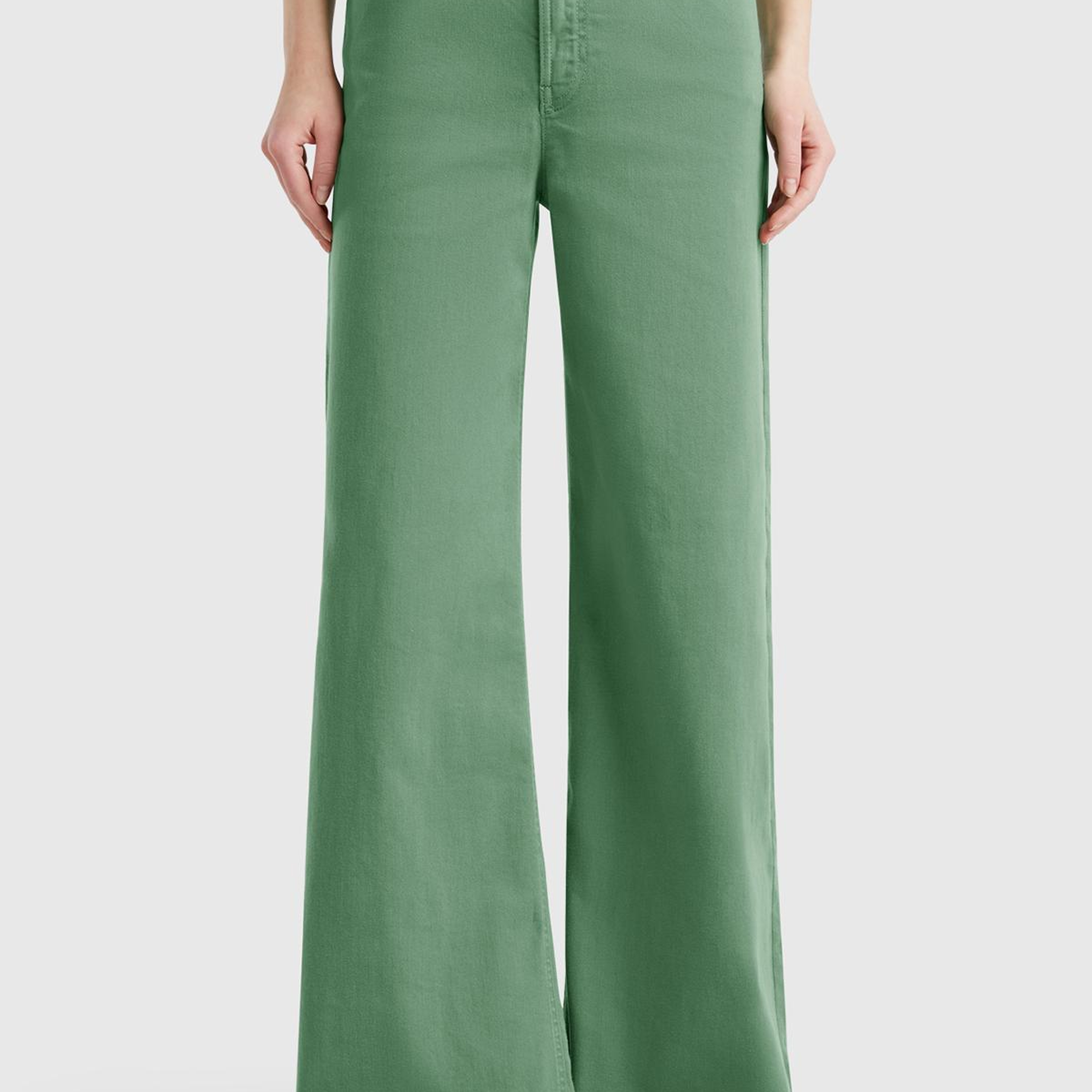 Kadın Açık Yeşil Streç Pamuklu Arkası Logo Etiketli Bol Kesim Pantolon