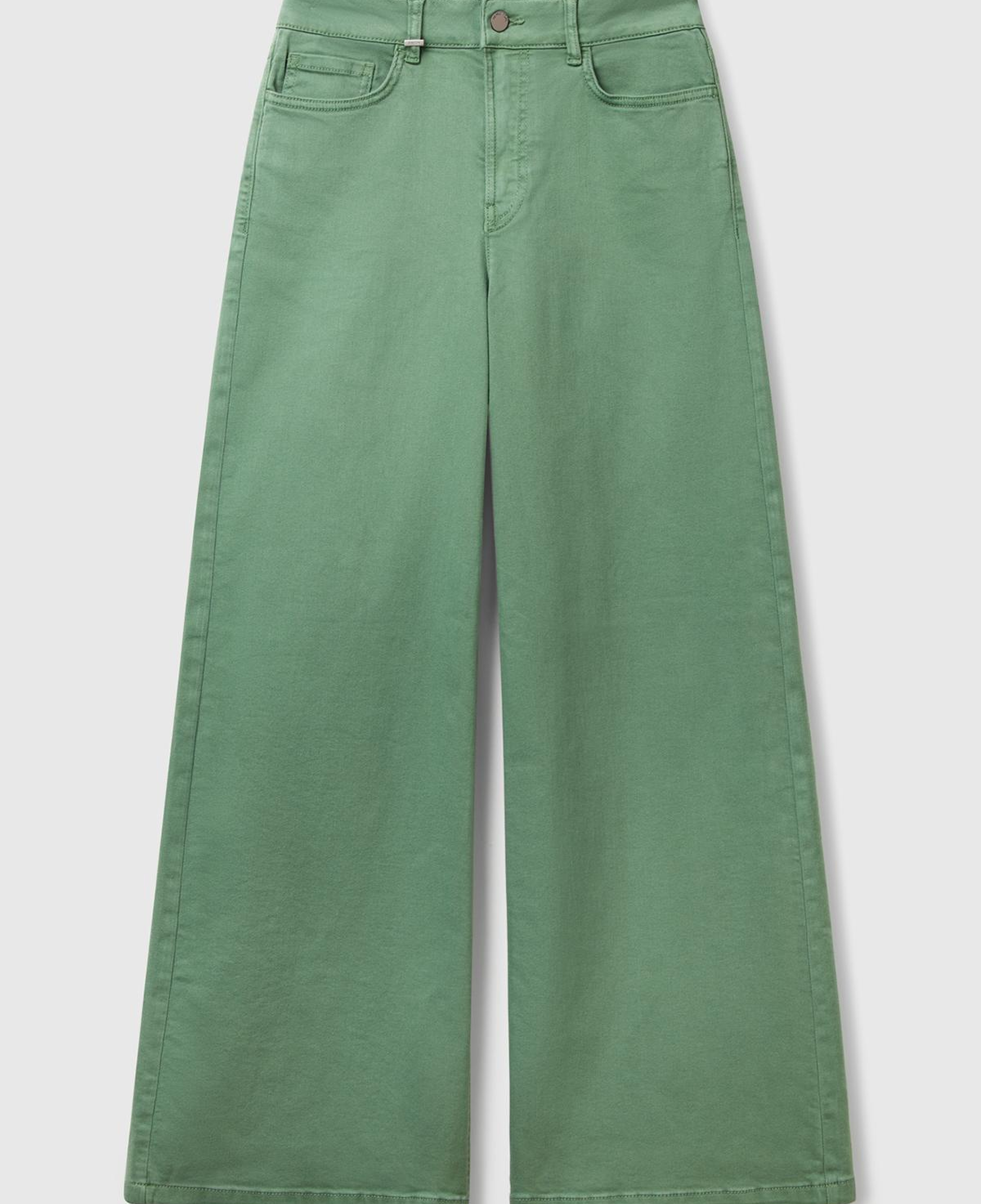 Kadın Açık Yeşil Streç Pamuklu Arkası Logo Etiketli Bol Kesim Pantolon