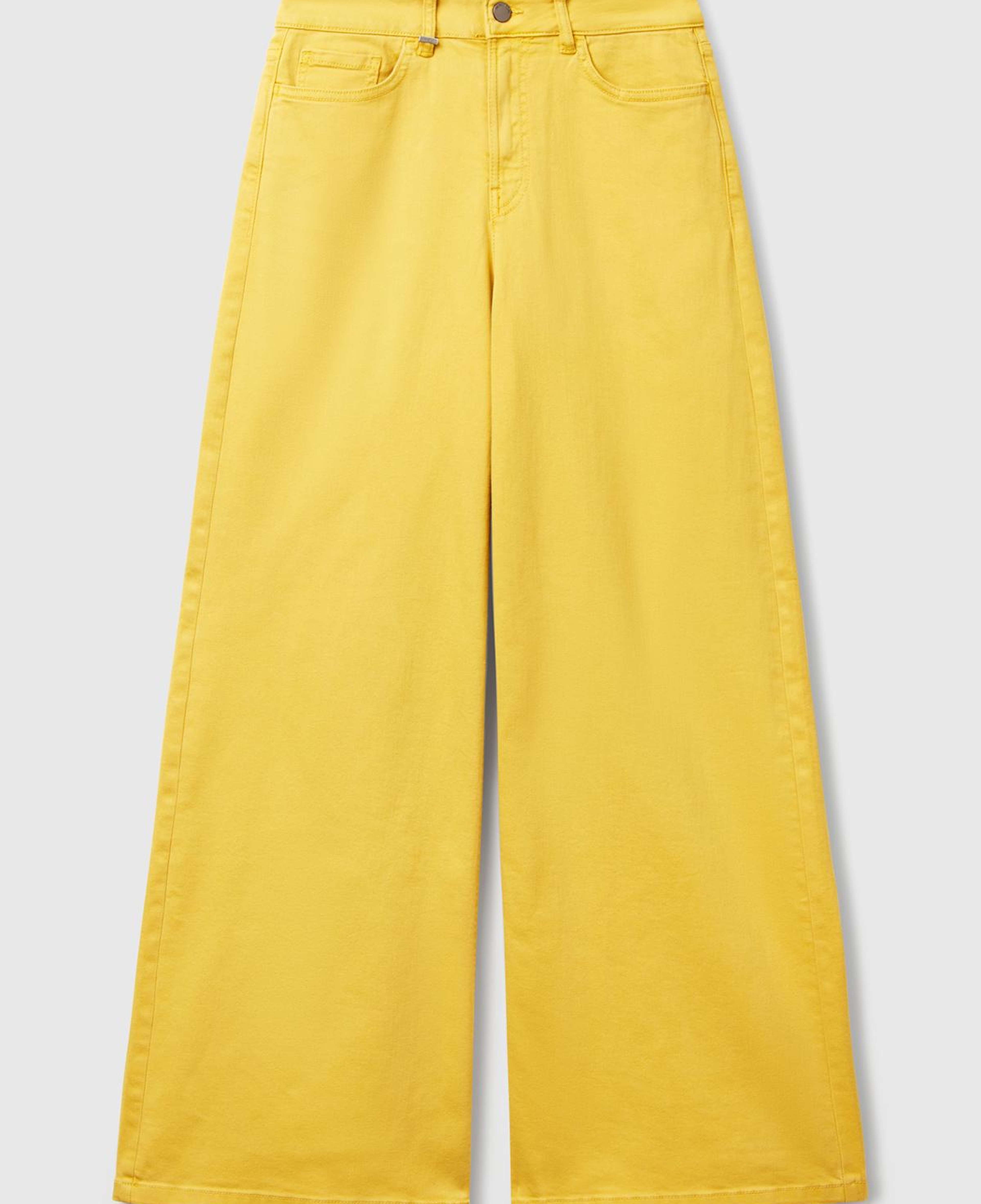 Kadın Sarı Streç Pamuklu Arkası Logo Etiketli Bol Kesim Pantolon