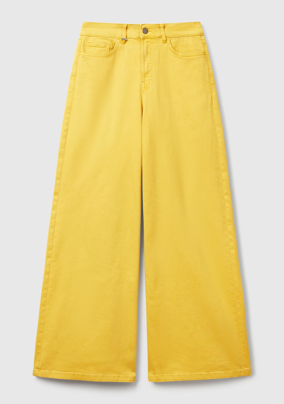 Kadın Sarı Streç Pamuklu Arkası Logo Etiketli Bol Kesim Pantolon
