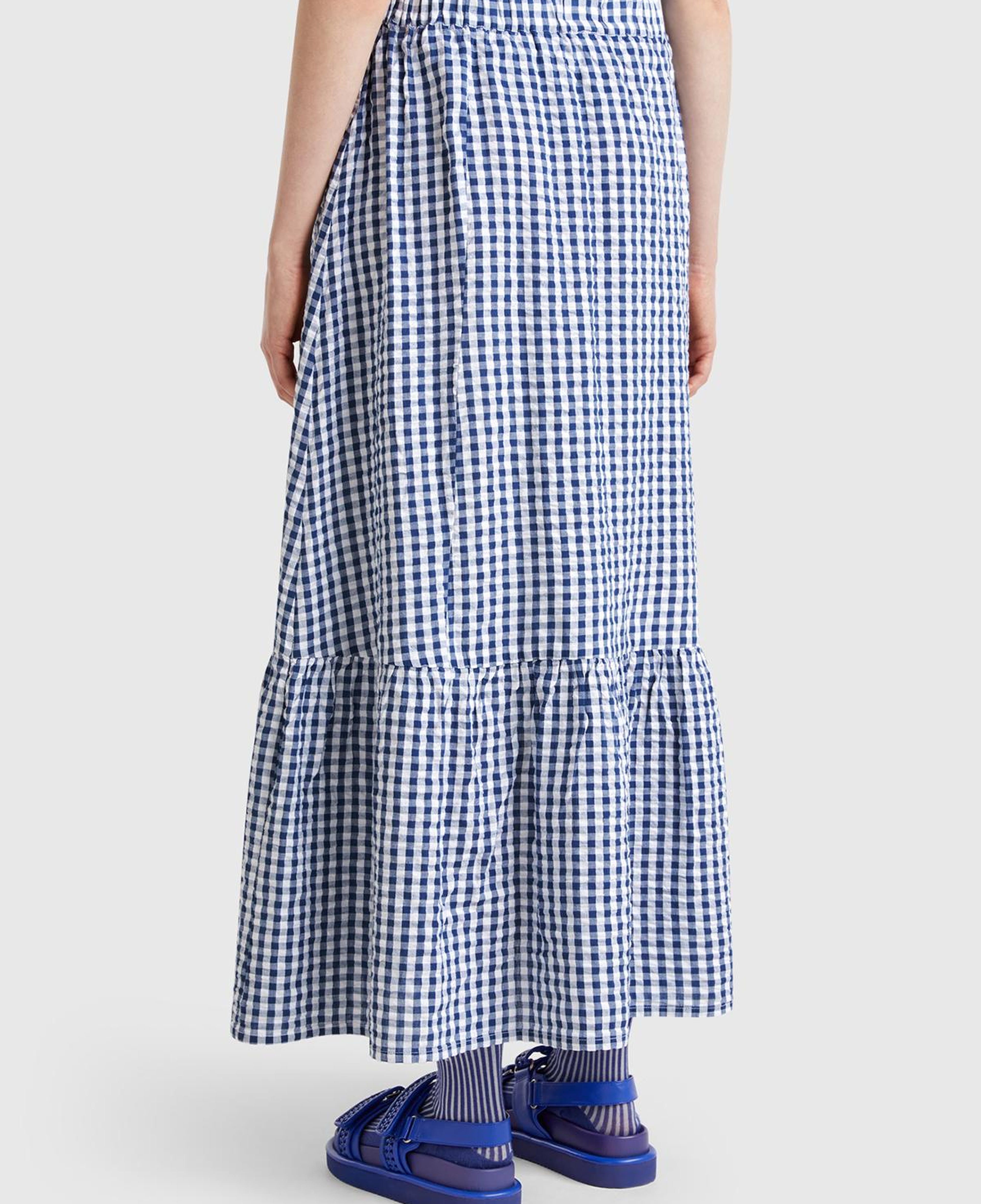 Kadın Mavi %100 Pamuk Pötikareli Beli Lastikli Uzun Etek