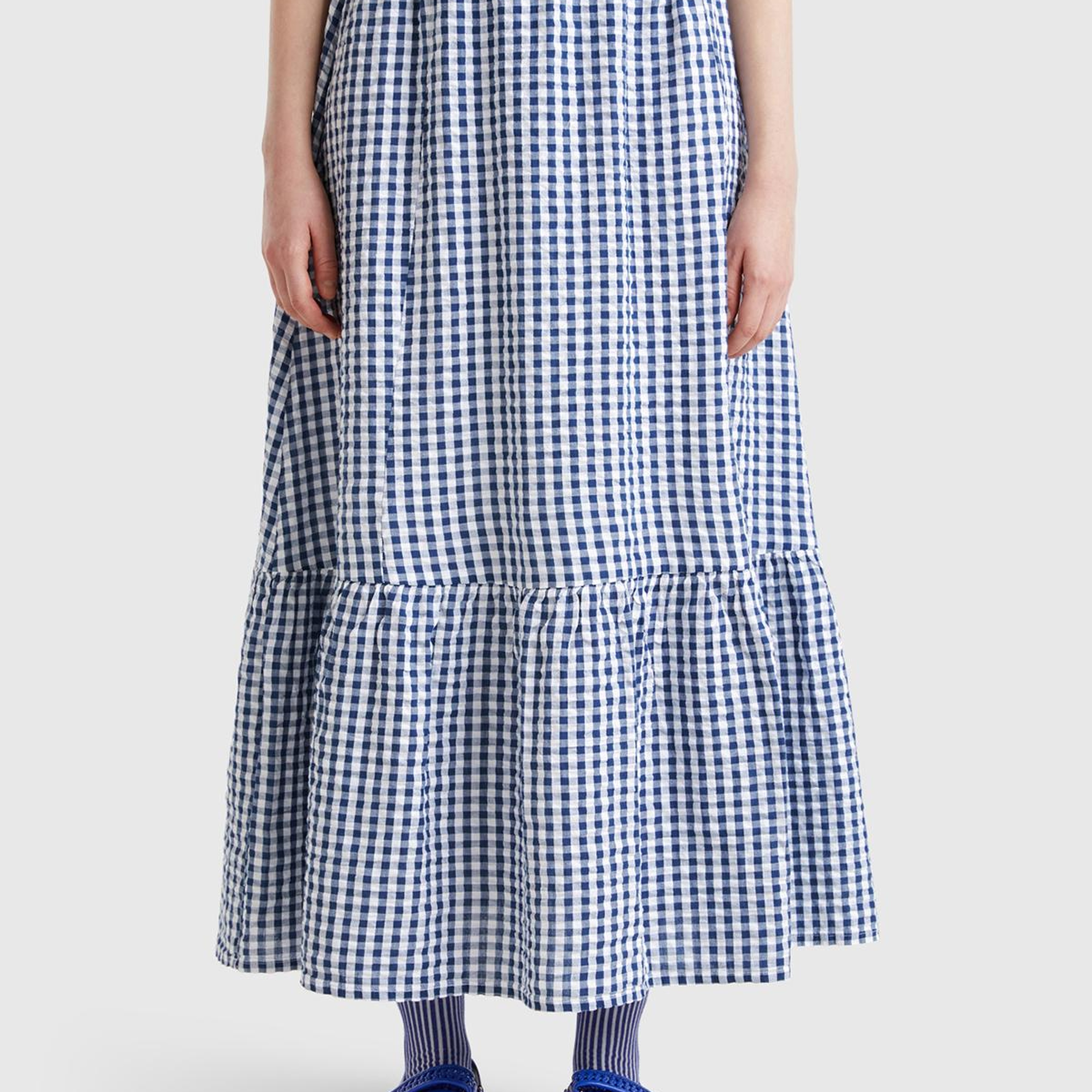 Kadın Mavi %100 Pamuk Pötikareli Beli Lastikli Uzun Etek