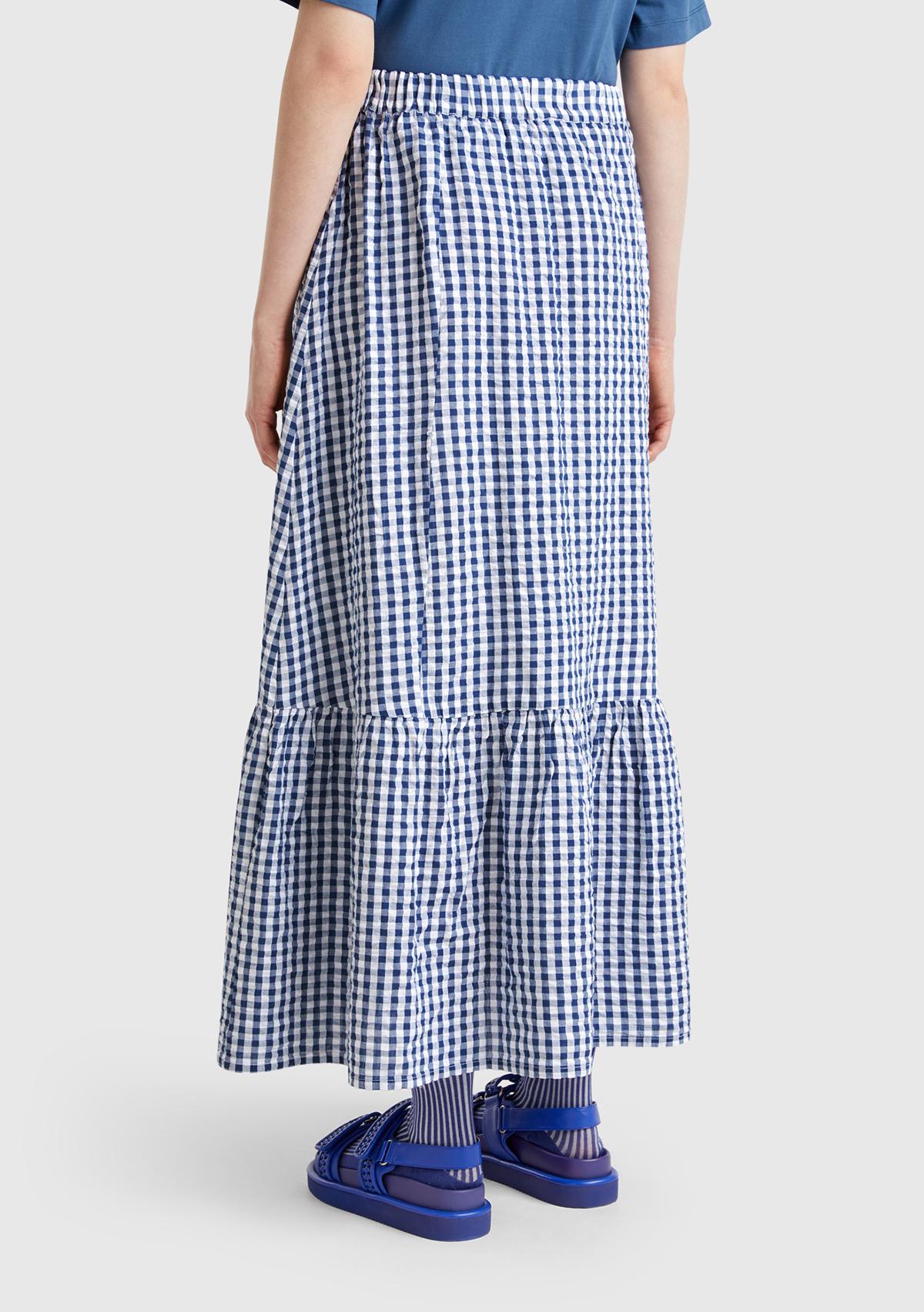 Kadın Mavi %100 Pamuk Pötikareli Beli Lastikli Uzun Etek