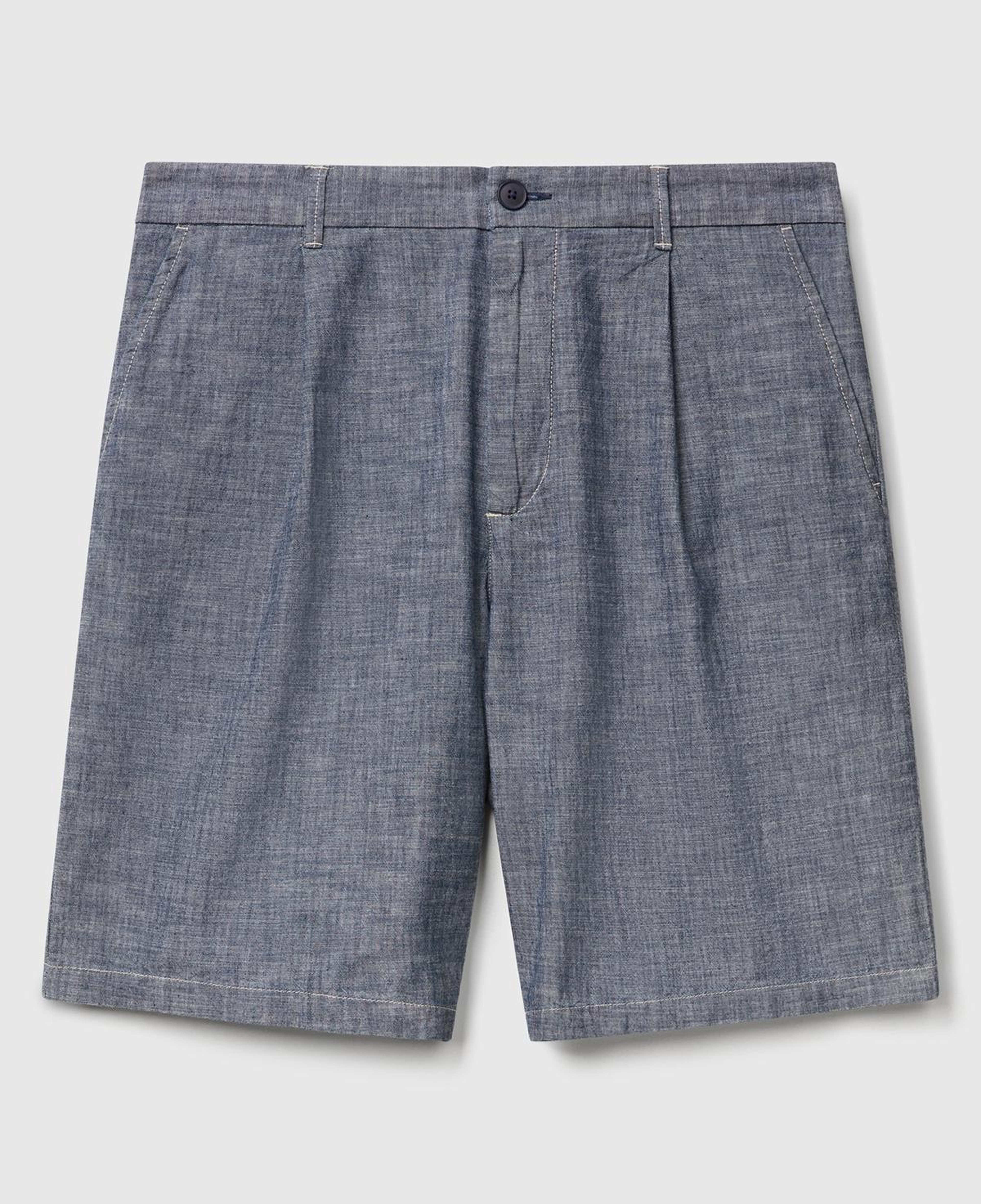 Erkek Mavi %100 Koton Beli Lastikli Şamre Denim Şort