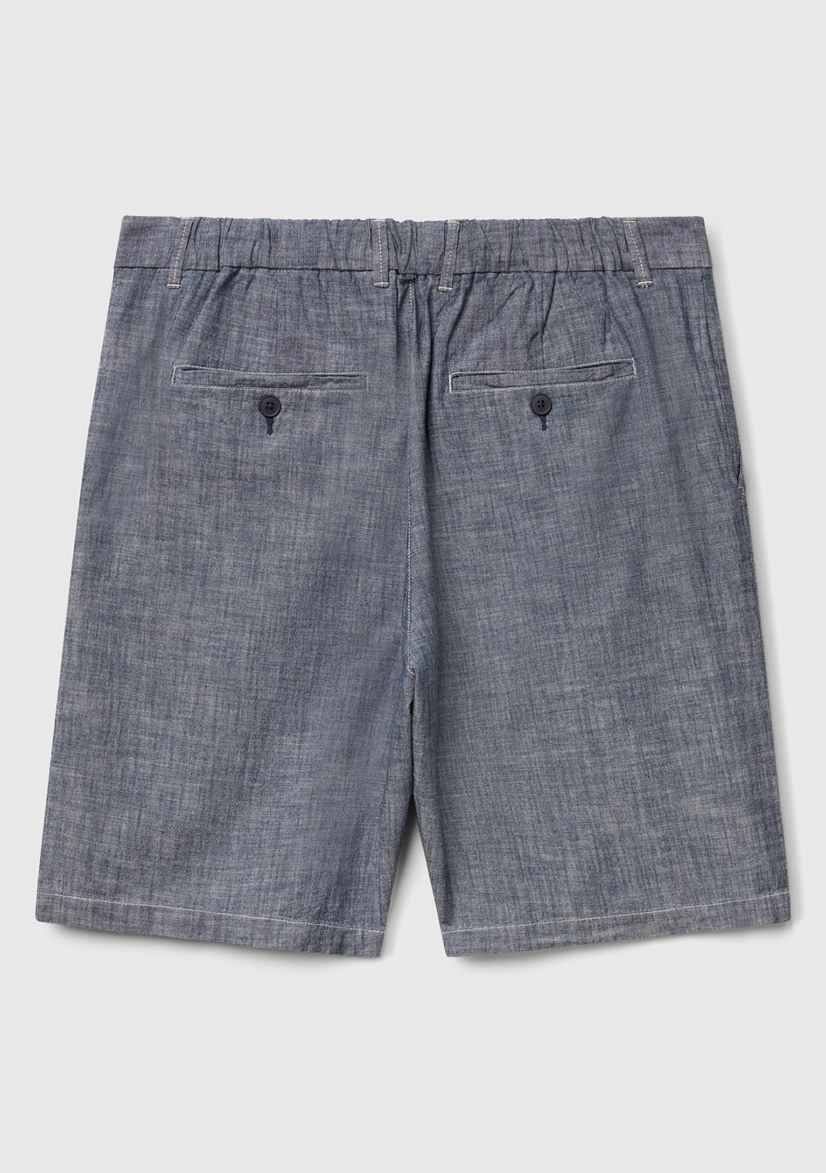 Erkek Mavi %100 Koton Beli Lastikli Şamre Denim Şort