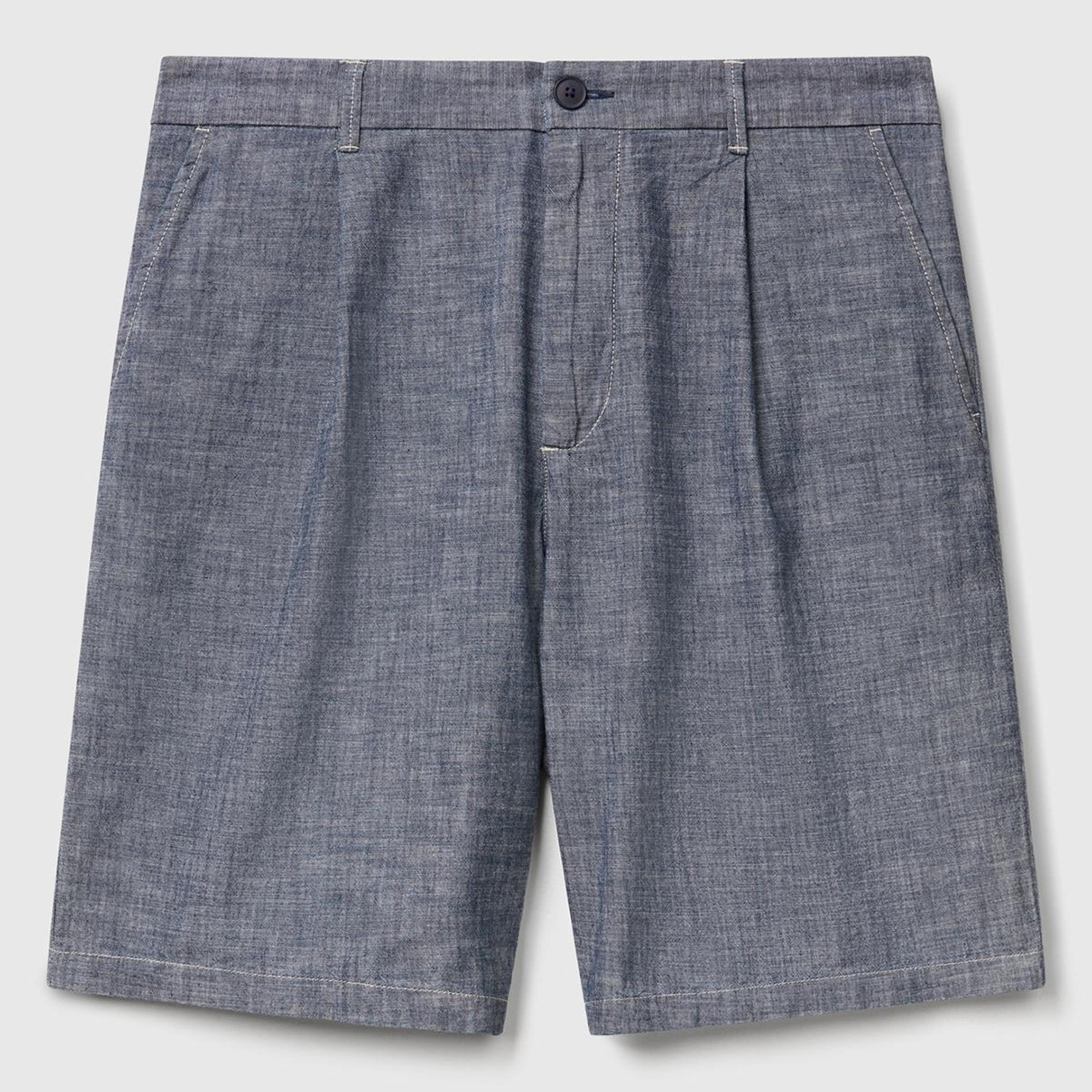 Erkek Mavi %100 Koton Beli Lastikli Şamre Denim Şort