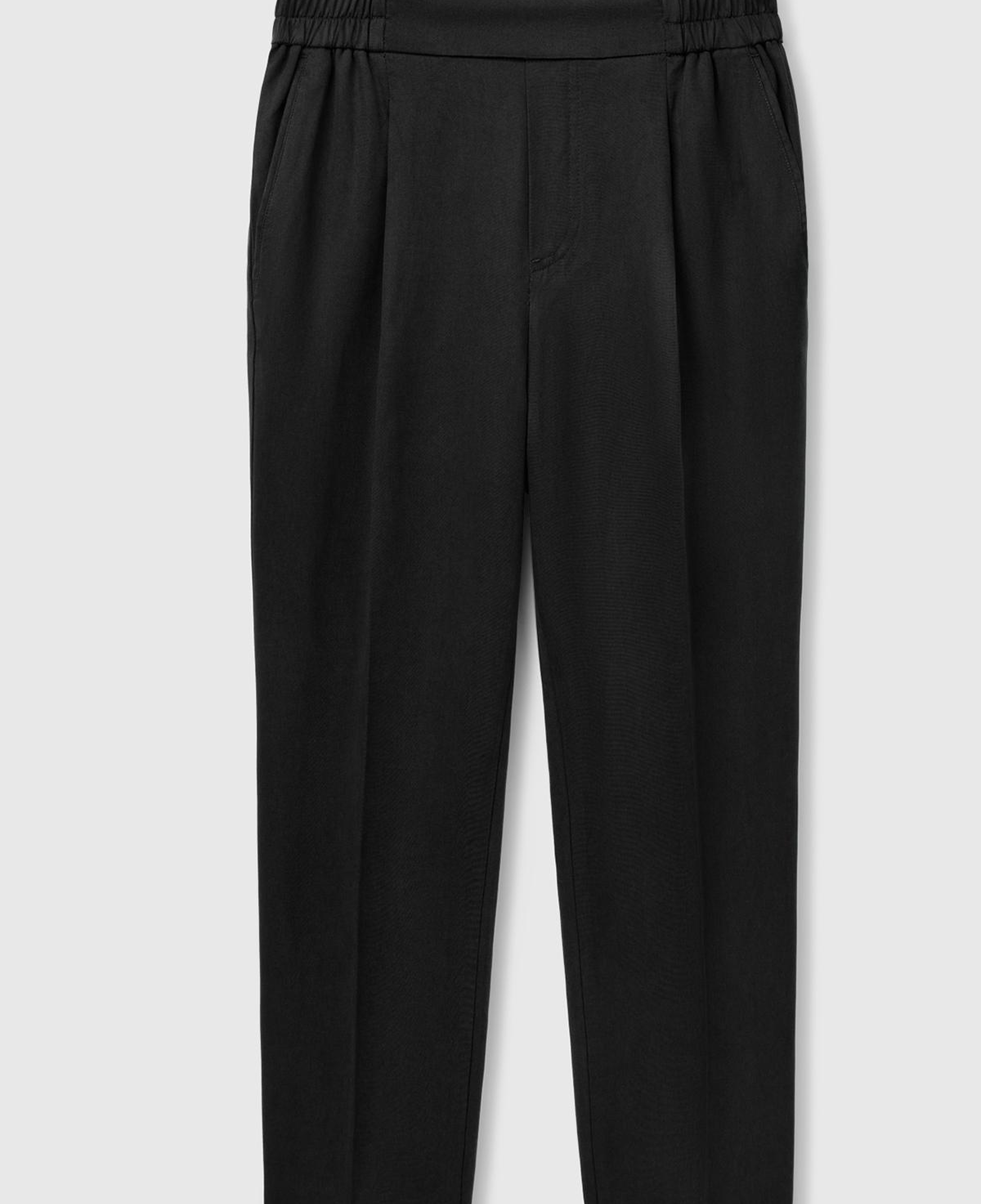 Kadın Siyah %100 Liyosel Paçası Kıvrımlı Beli Lastikli Pantolon