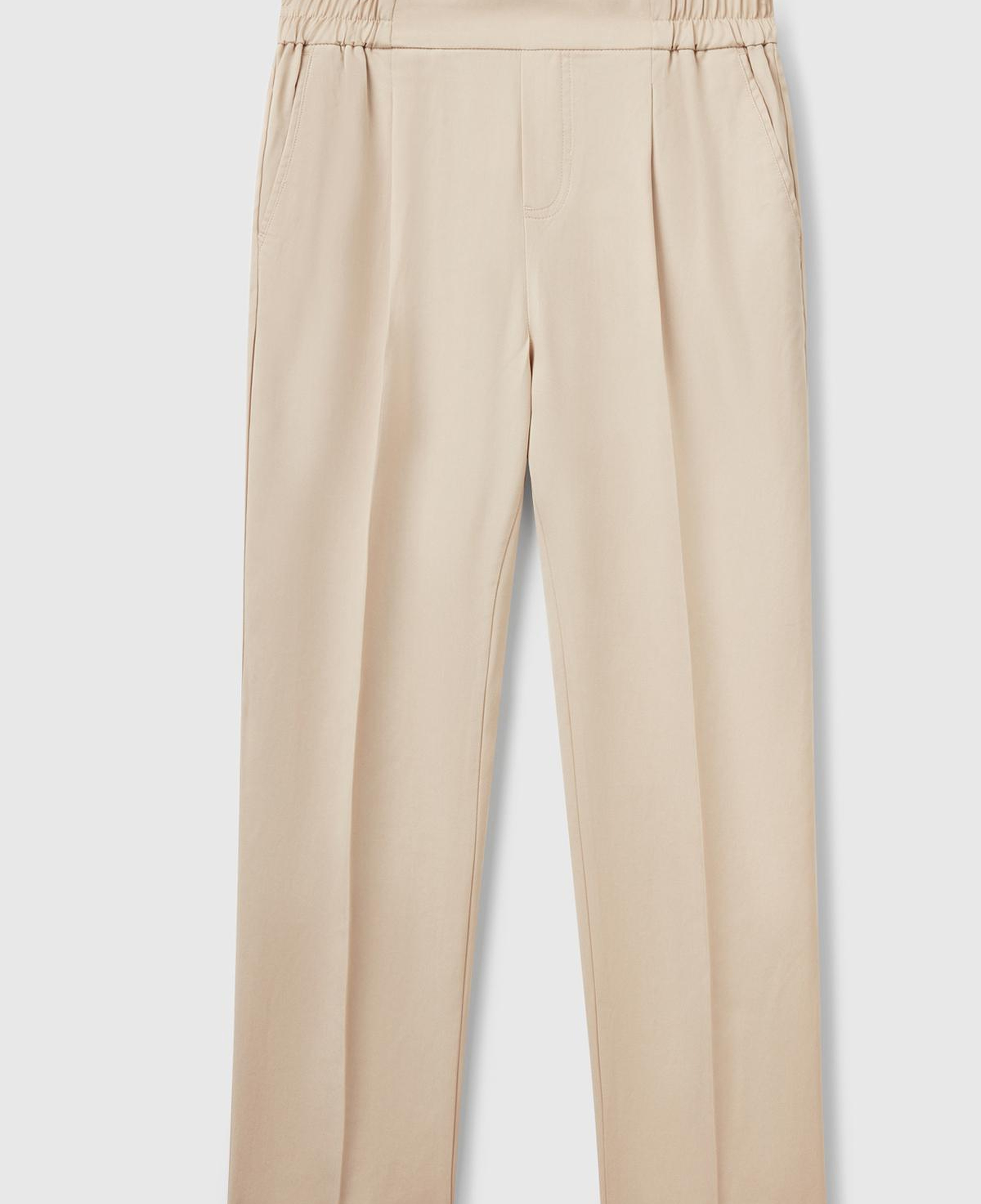 Kadın Bej %100 Liyosel Paçası Kıvrımlı Beli Lastikli Pantolon