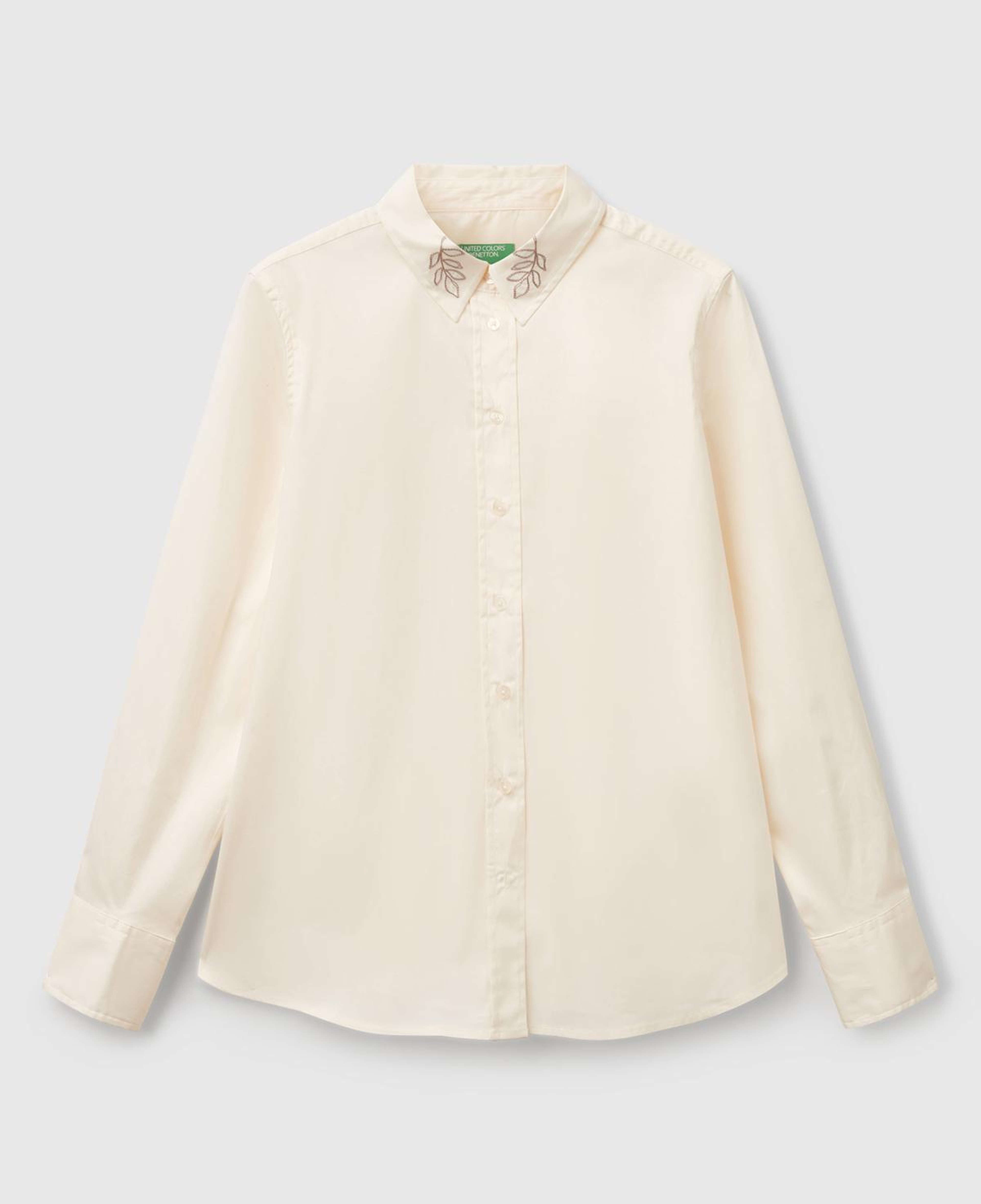 Kadın Krem Koton Karışımlı Yakası İşlemeli Regular Fit Gömlek