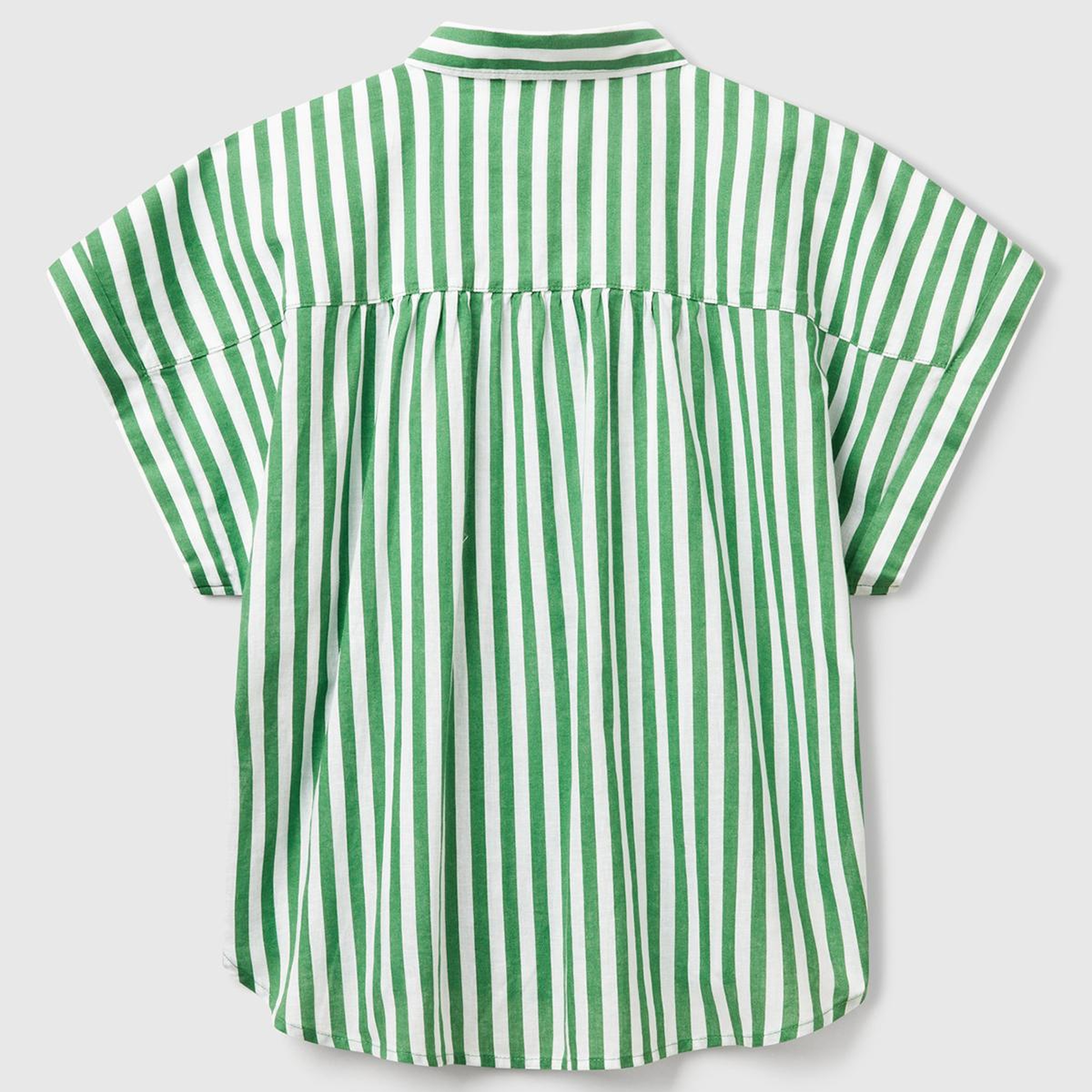 Kadın Yeşil Keten Karışımlı Çizgili Kimono Kol Gömlek