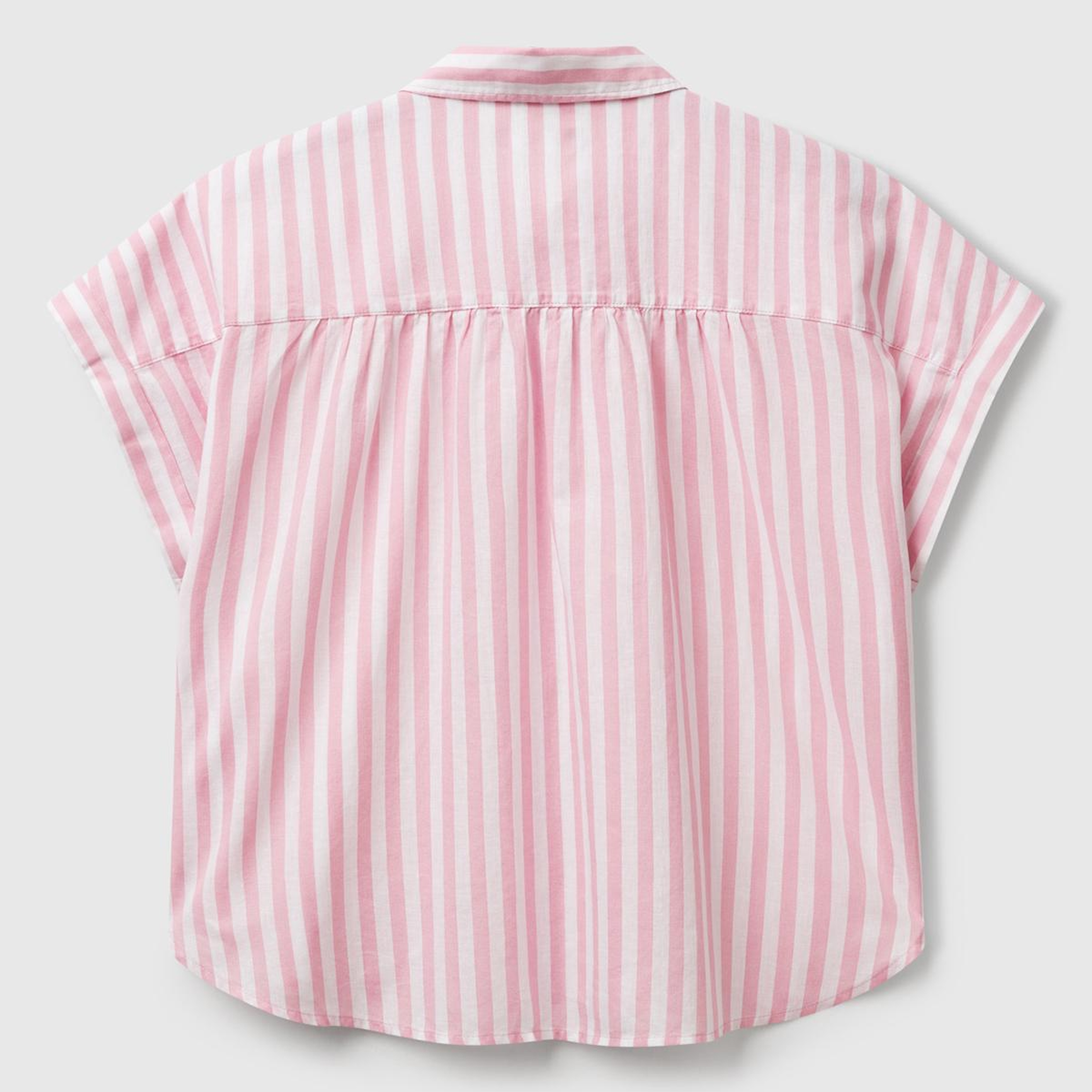 Kadın Pembe Keten Karışımlı Çizgili Kimono Kol Gömlek