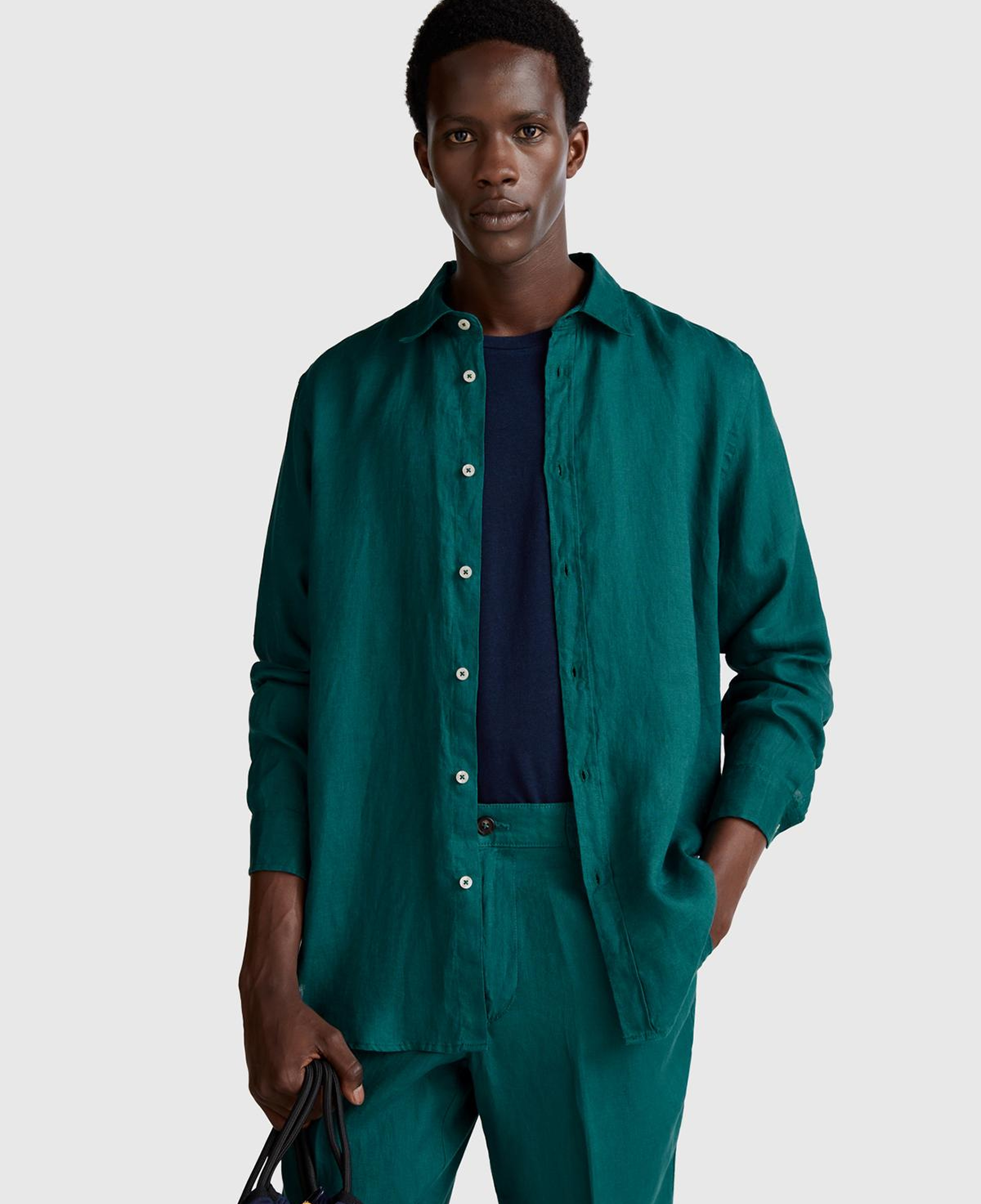 Erkek Yeşil %100 Keten Gömlek