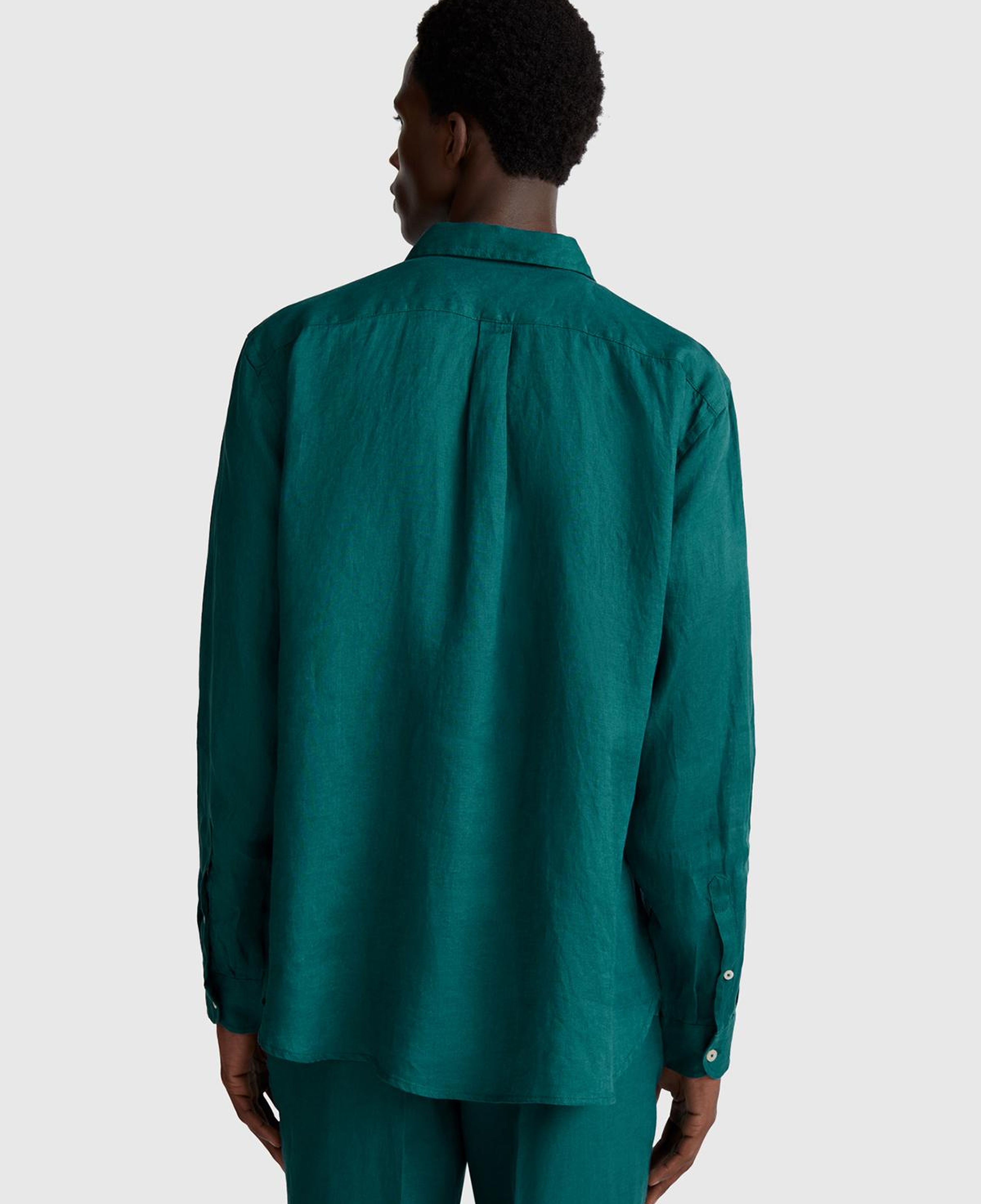 Erkek Yeşil %100 Keten Gömlek