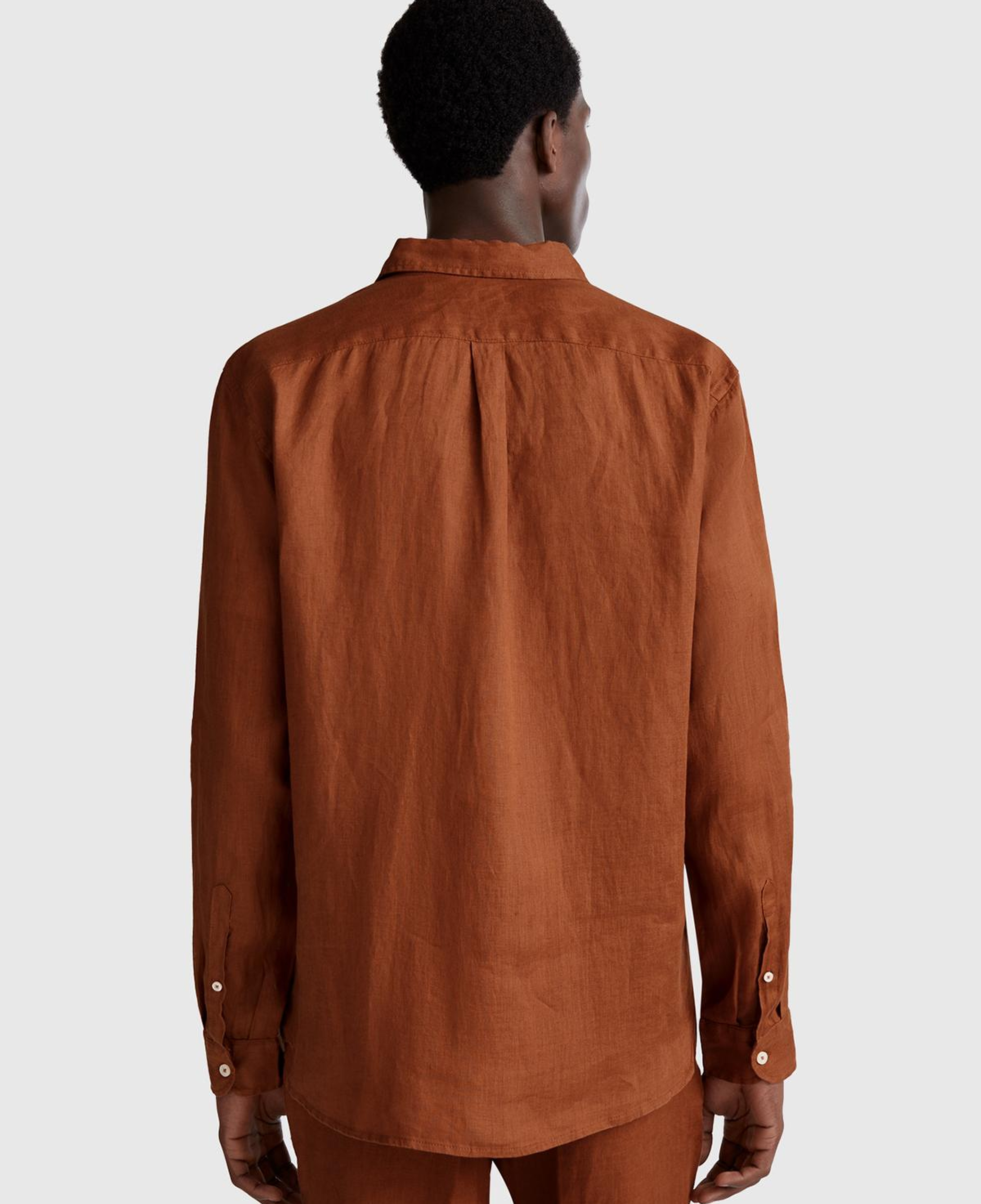 Erkek Koyu Kahverengi %100 Keten Gömlek