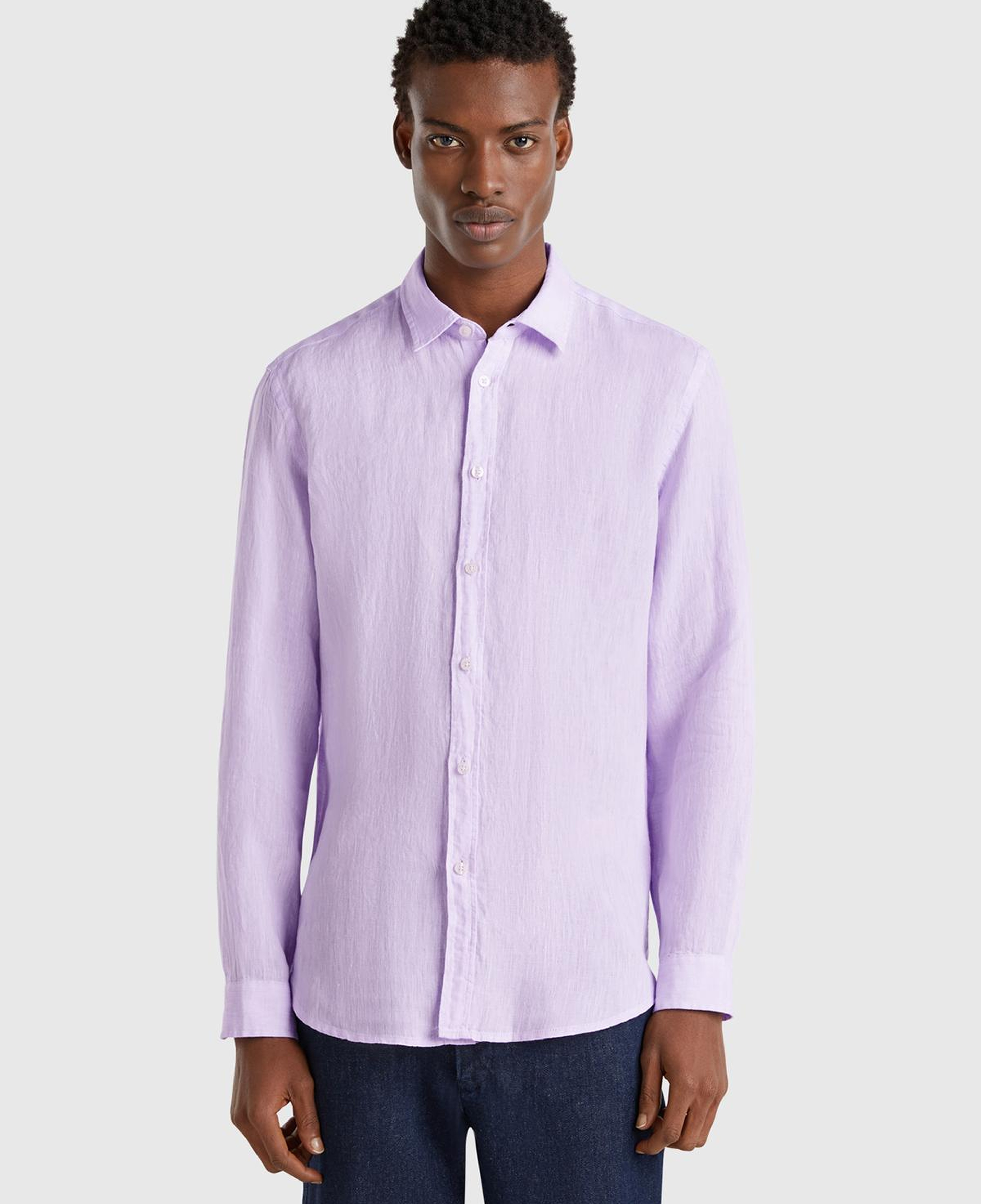 Erkek Lila %100 Keten Gömlek