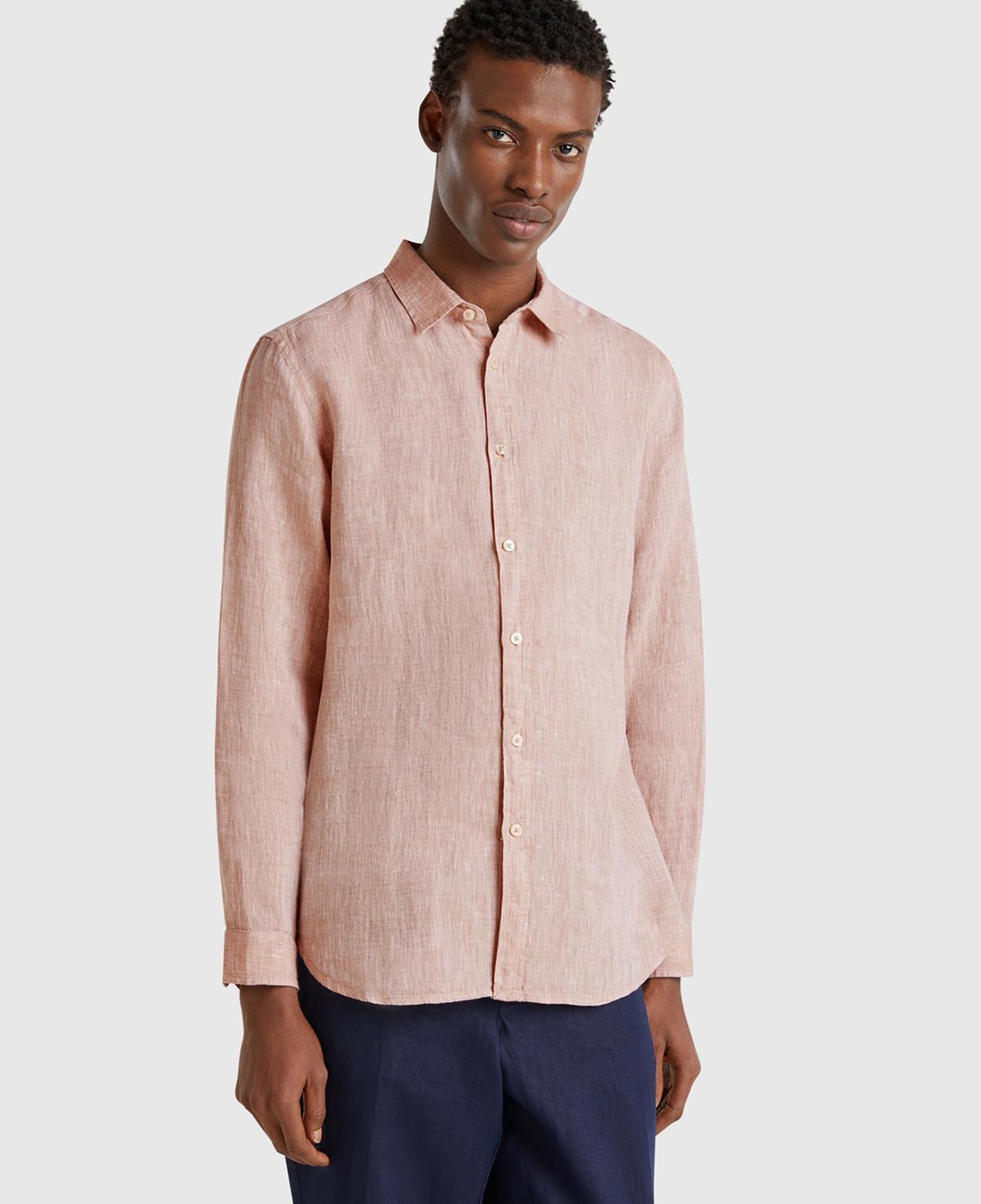 Erkek Bej %100 Keten Gömlek