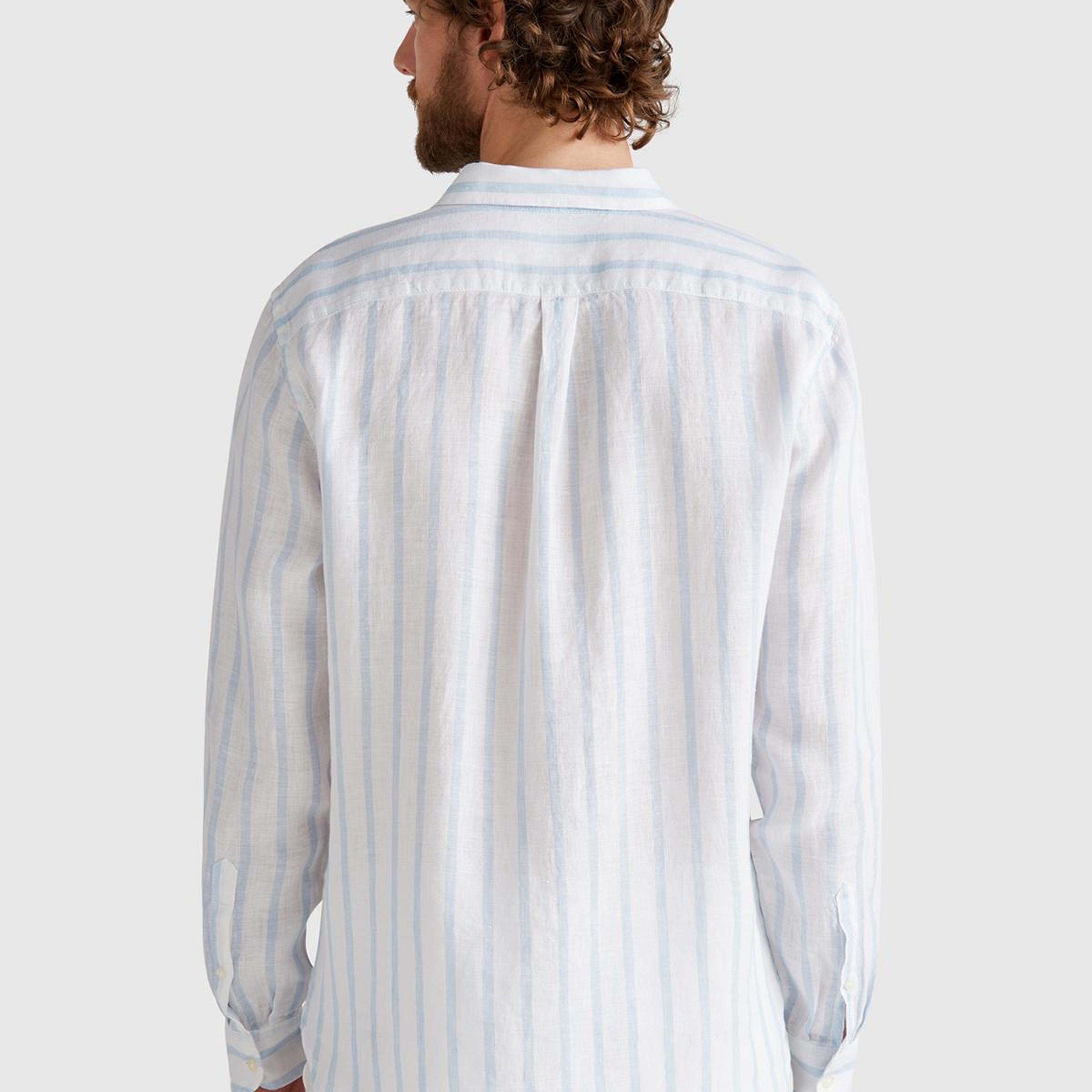 Erkek Beyaz Çizgili %100 Keten Gömlek