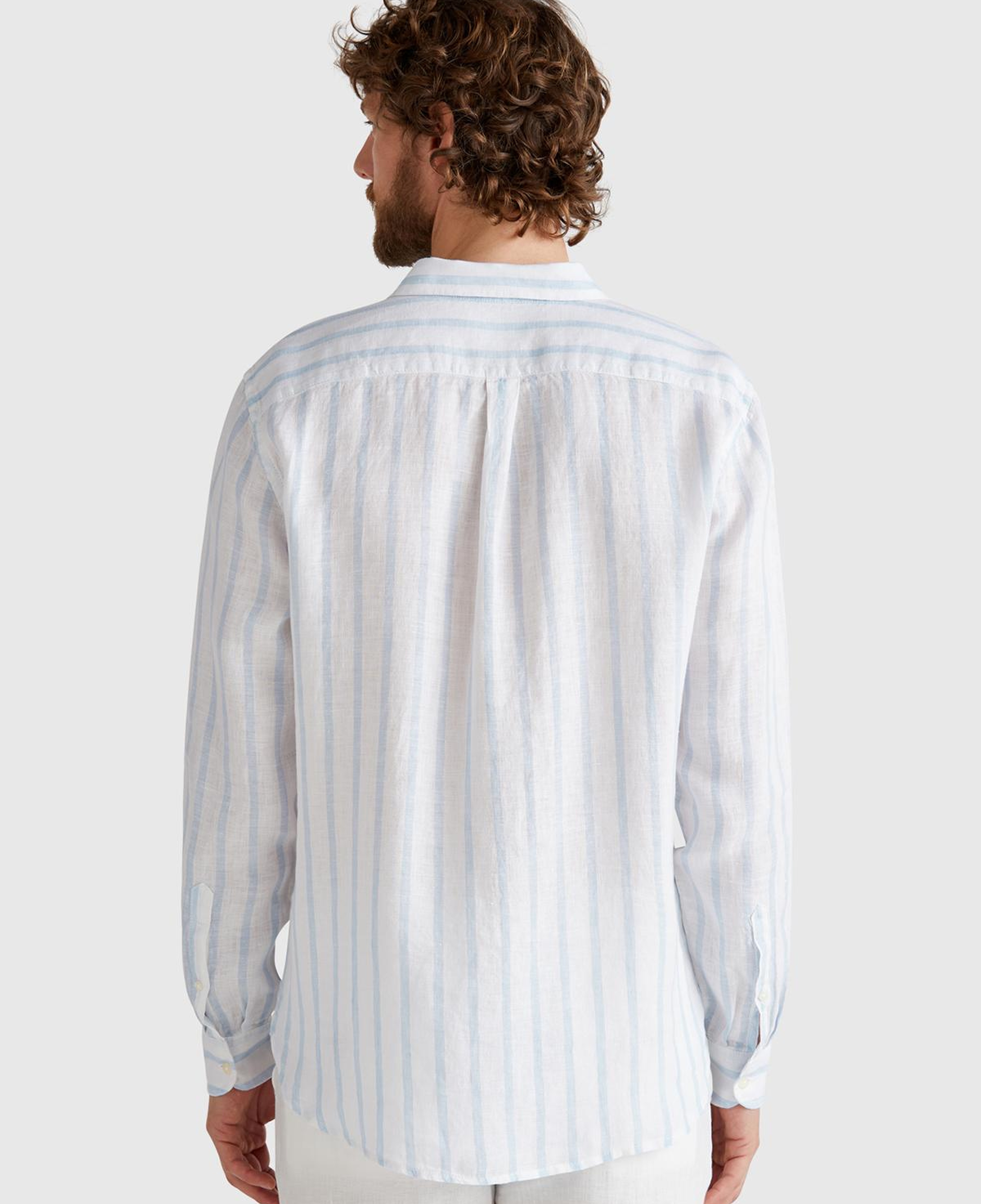 Erkek Beyaz Çizgili %100 Keten Gömlek