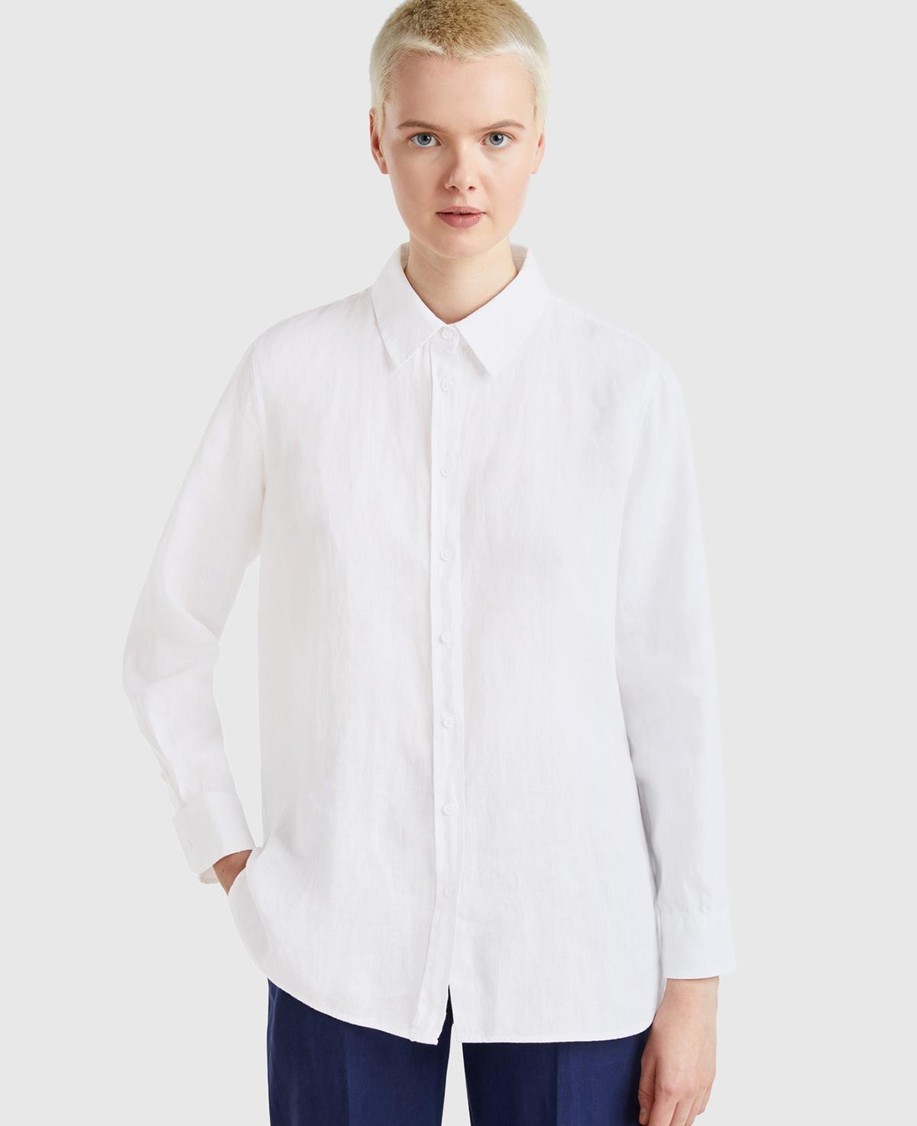 Kadın Beyaz %100 Keten Gömlek