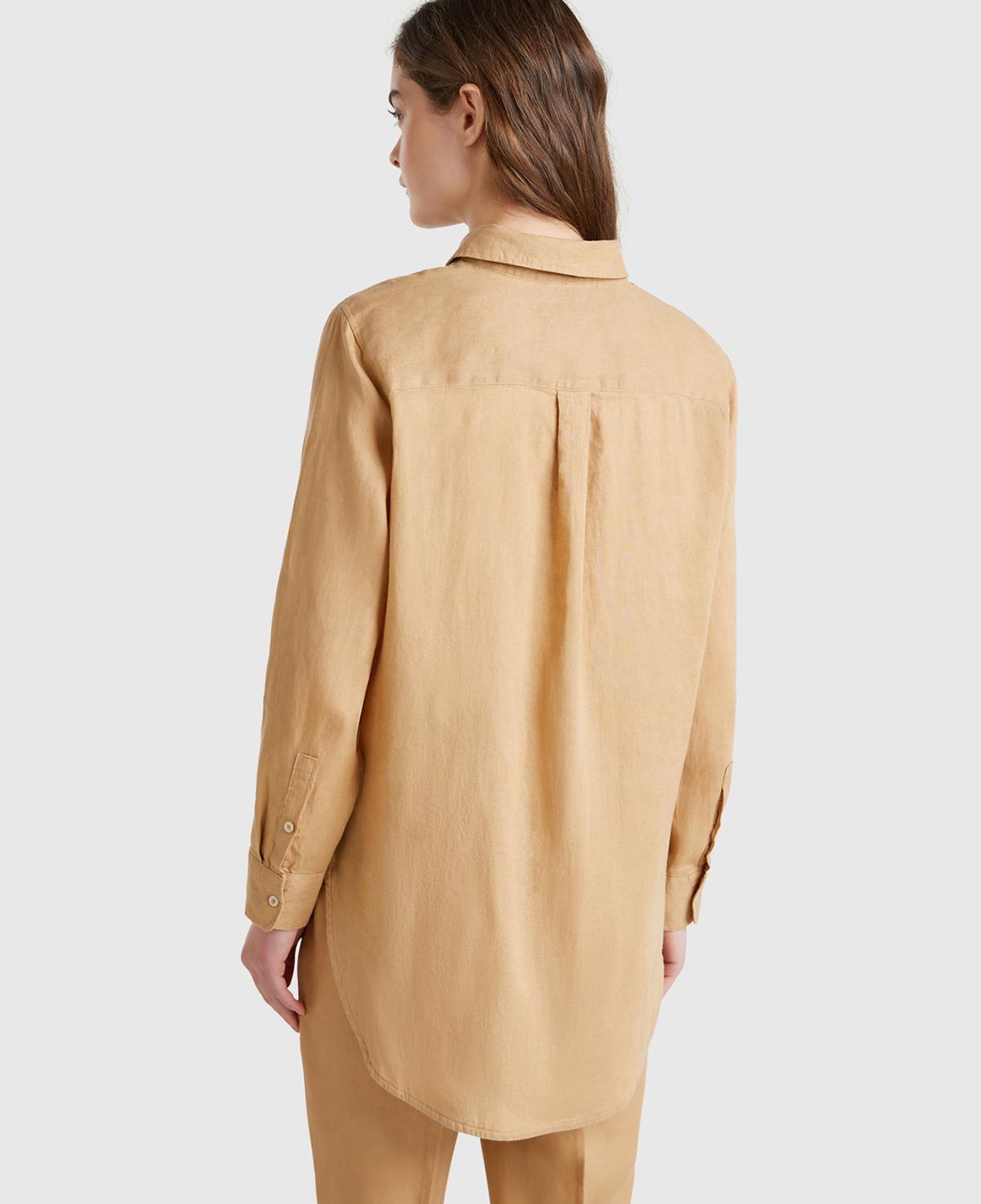 Kadın Bej %100 Keten Gömlek