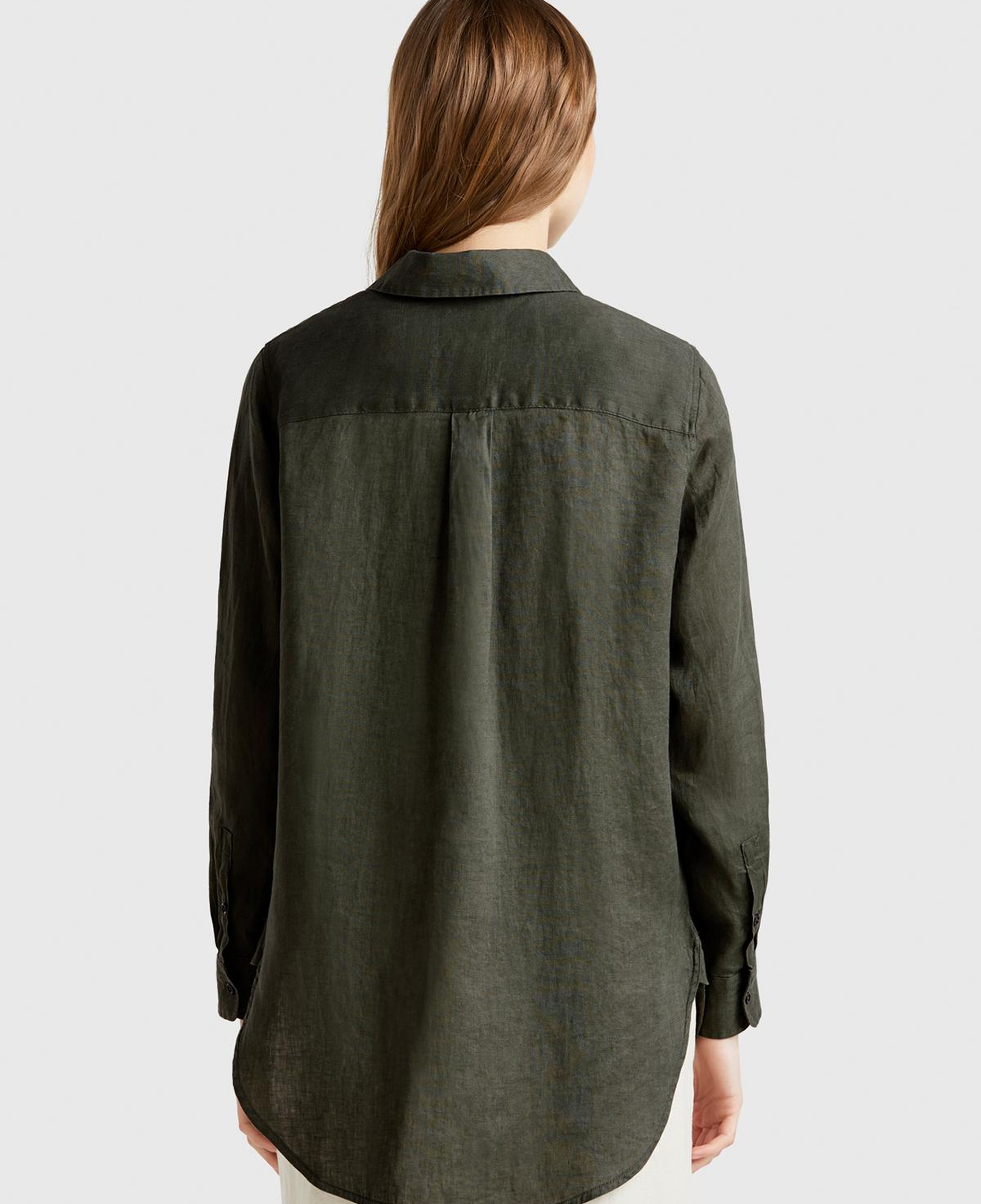 Kadın Haki %100 Keten Gömlek