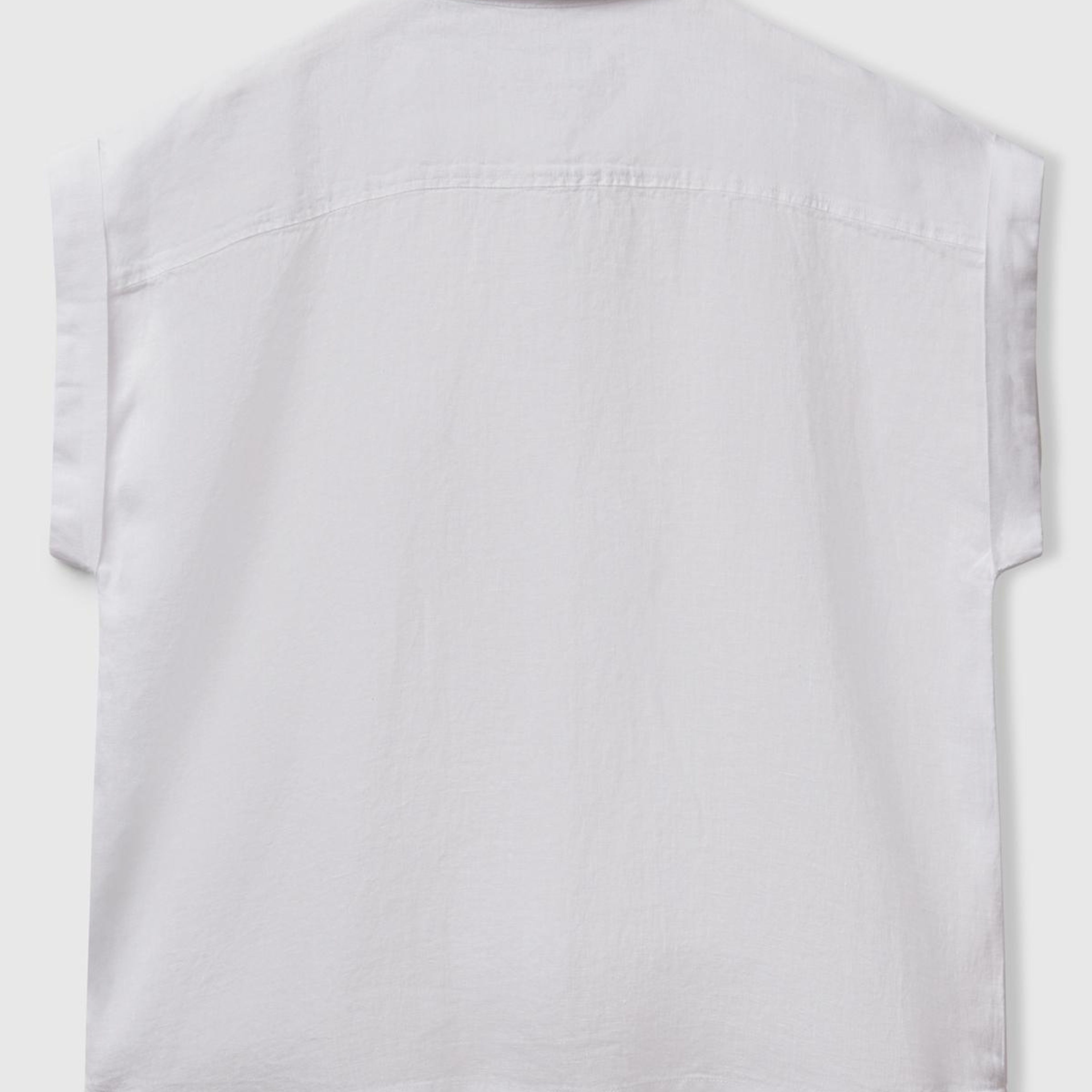 Kadın Beyaz %100 Keten Omuz Detaylı Kısa Kollu Gömlek