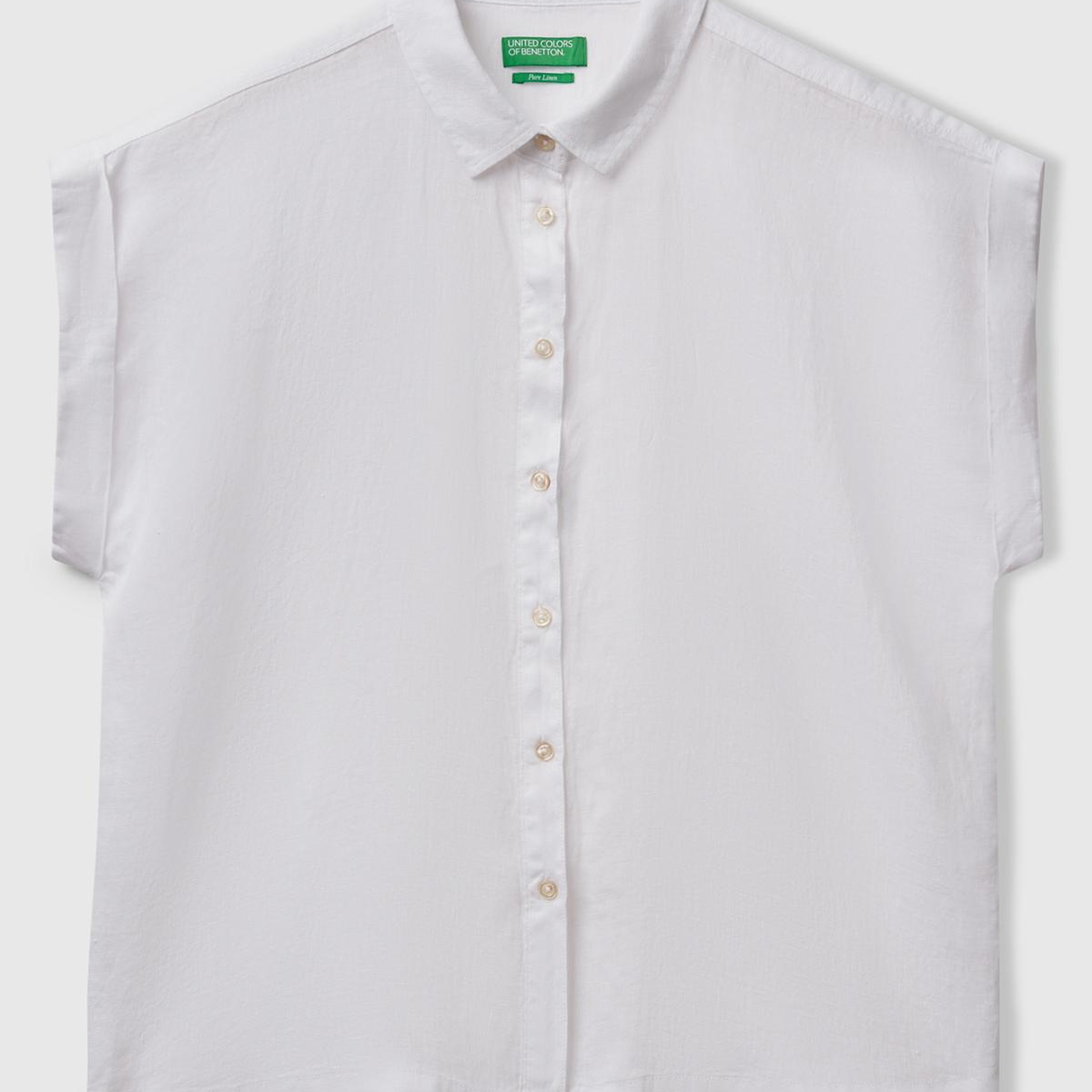 Kadın Beyaz %100 Keten Omuz Detaylı Kısa Kollu Gömlek