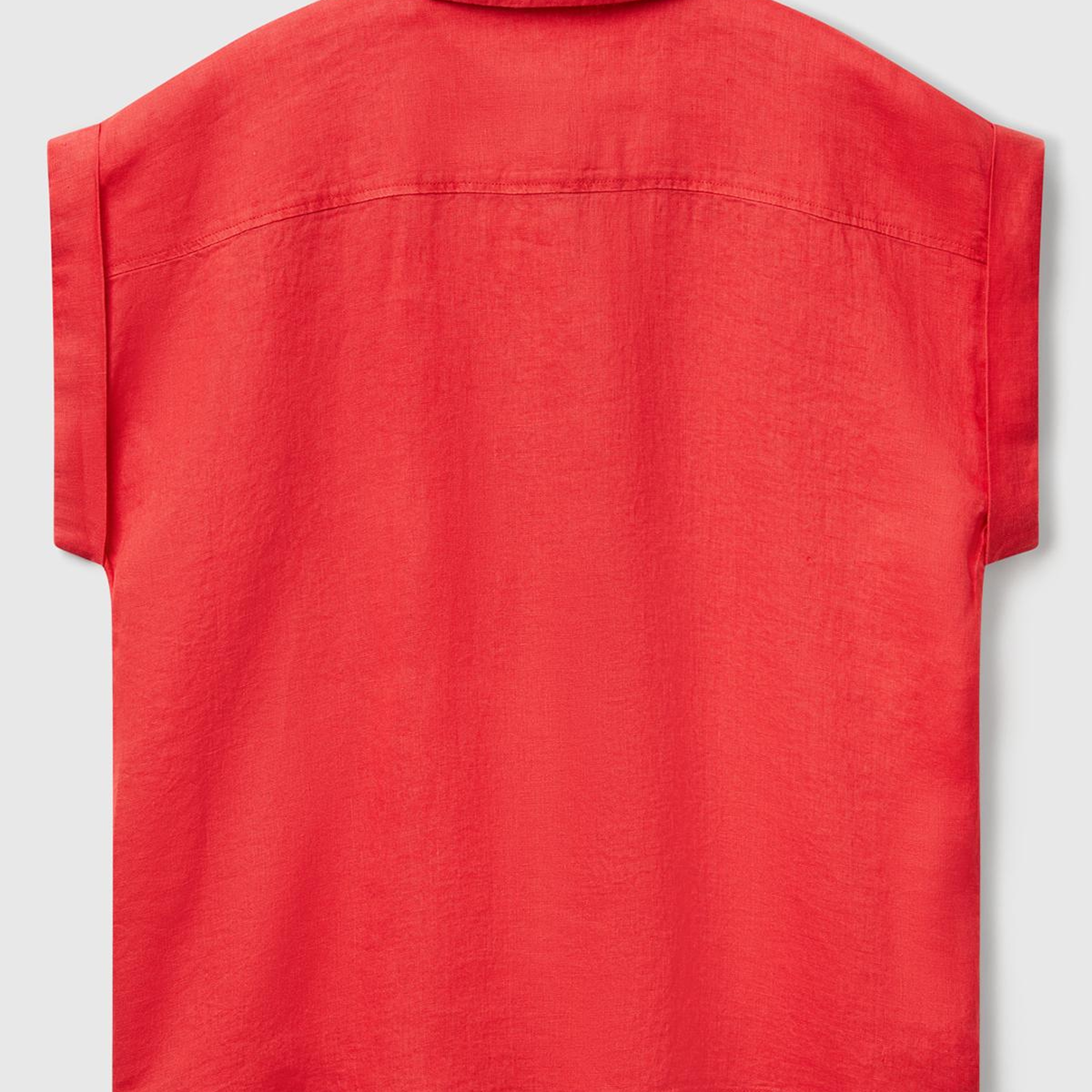 Kadın Mercan %100 Keten Omuz Detaylı Kısa Kollu Gömlek