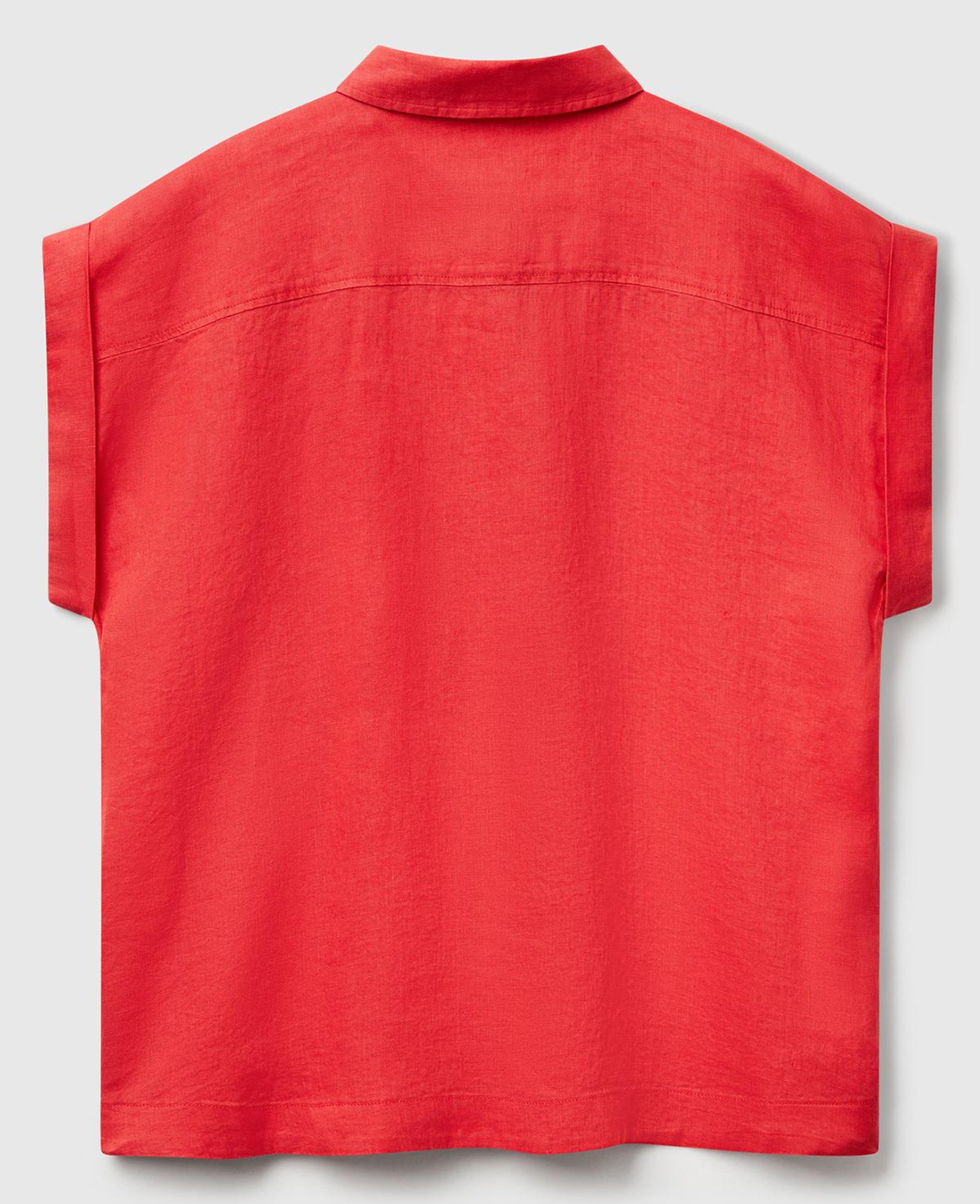 Kadın Mercan %100 Keten Omuz Detaylı Kısa Kollu Gömlek