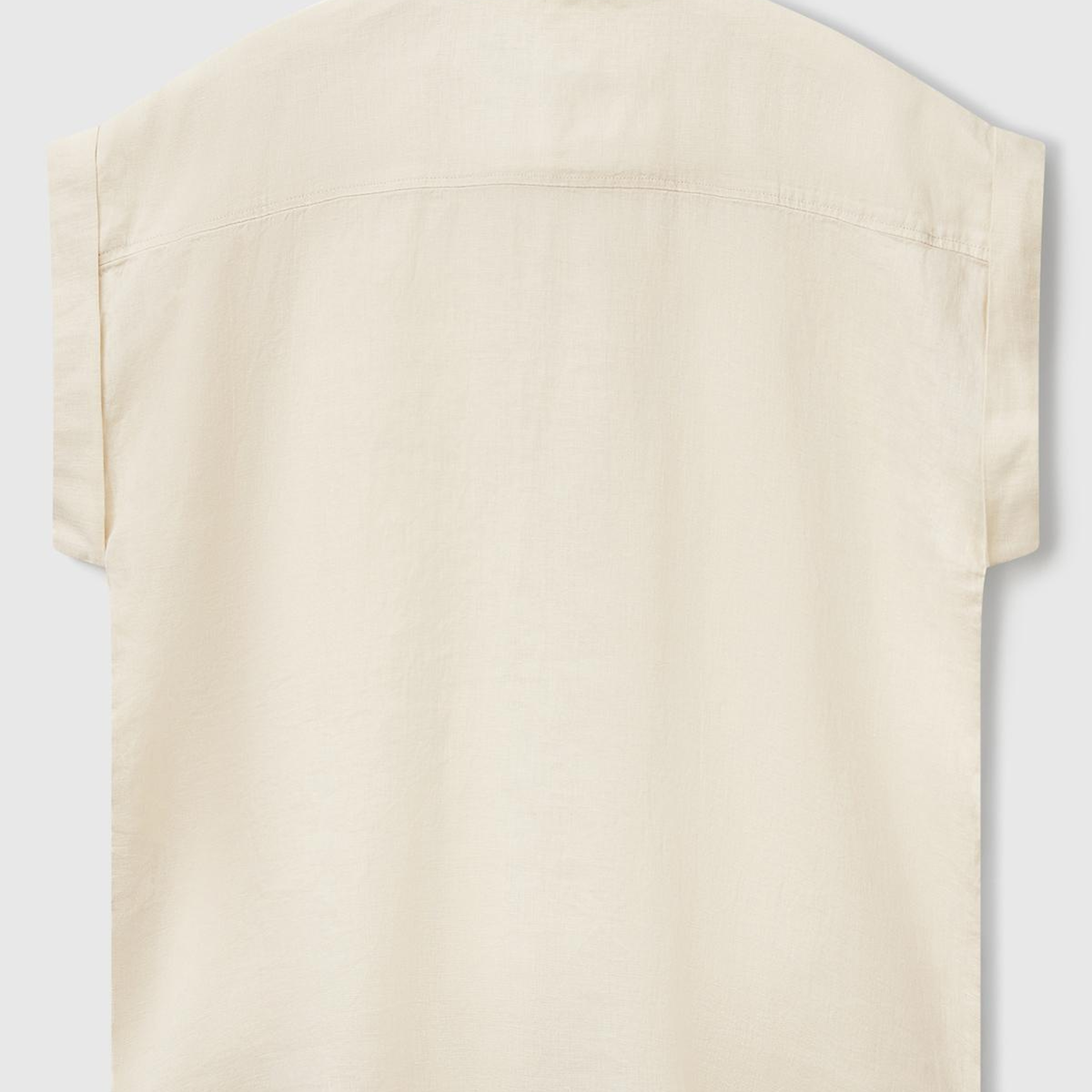 Kadın Taş Rengi %100 Keten Omuz Detaylı Kısa Kollu Gömlek