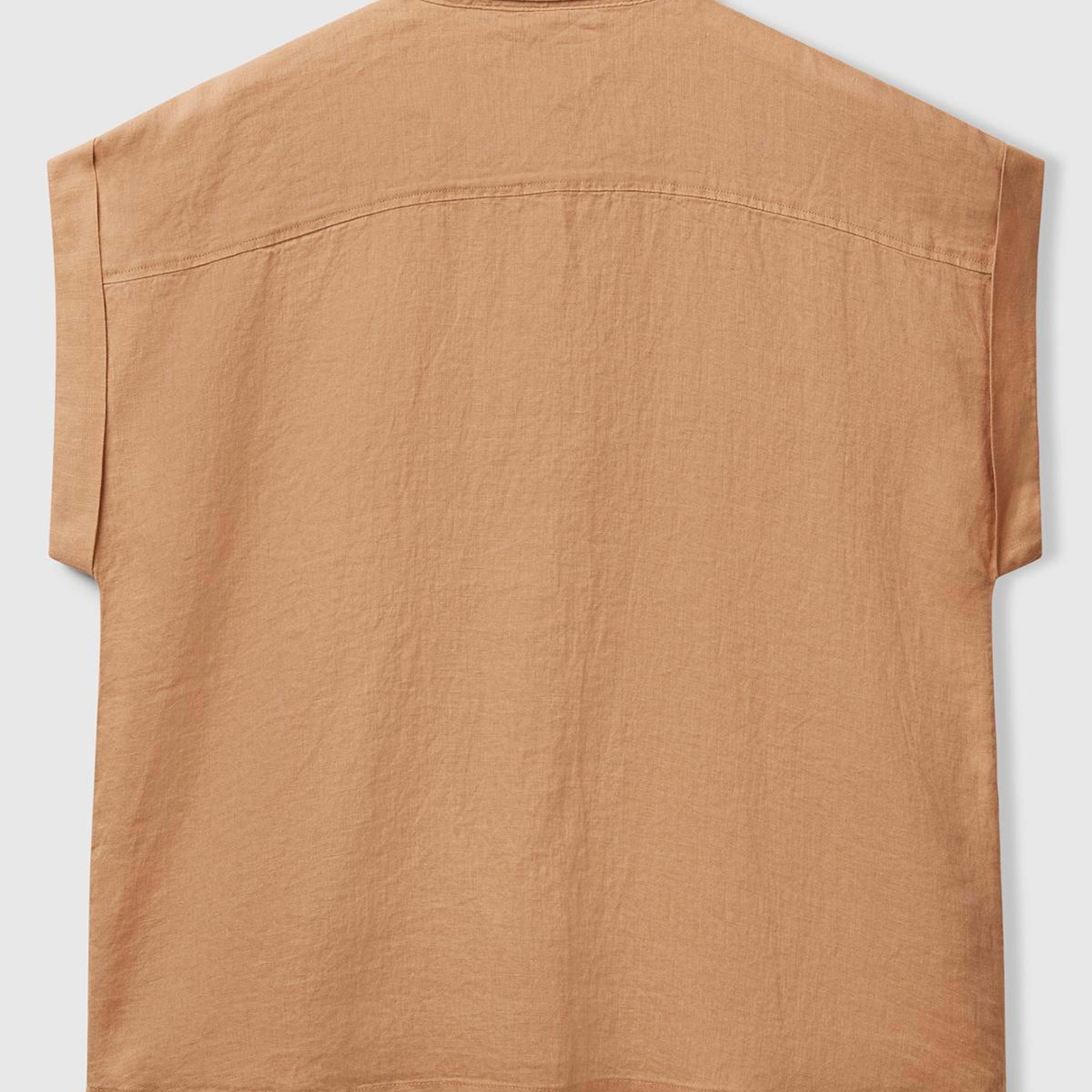 Kadın Bej %100 Keten Omuz Detaylı Kısa Kollu Gömlek