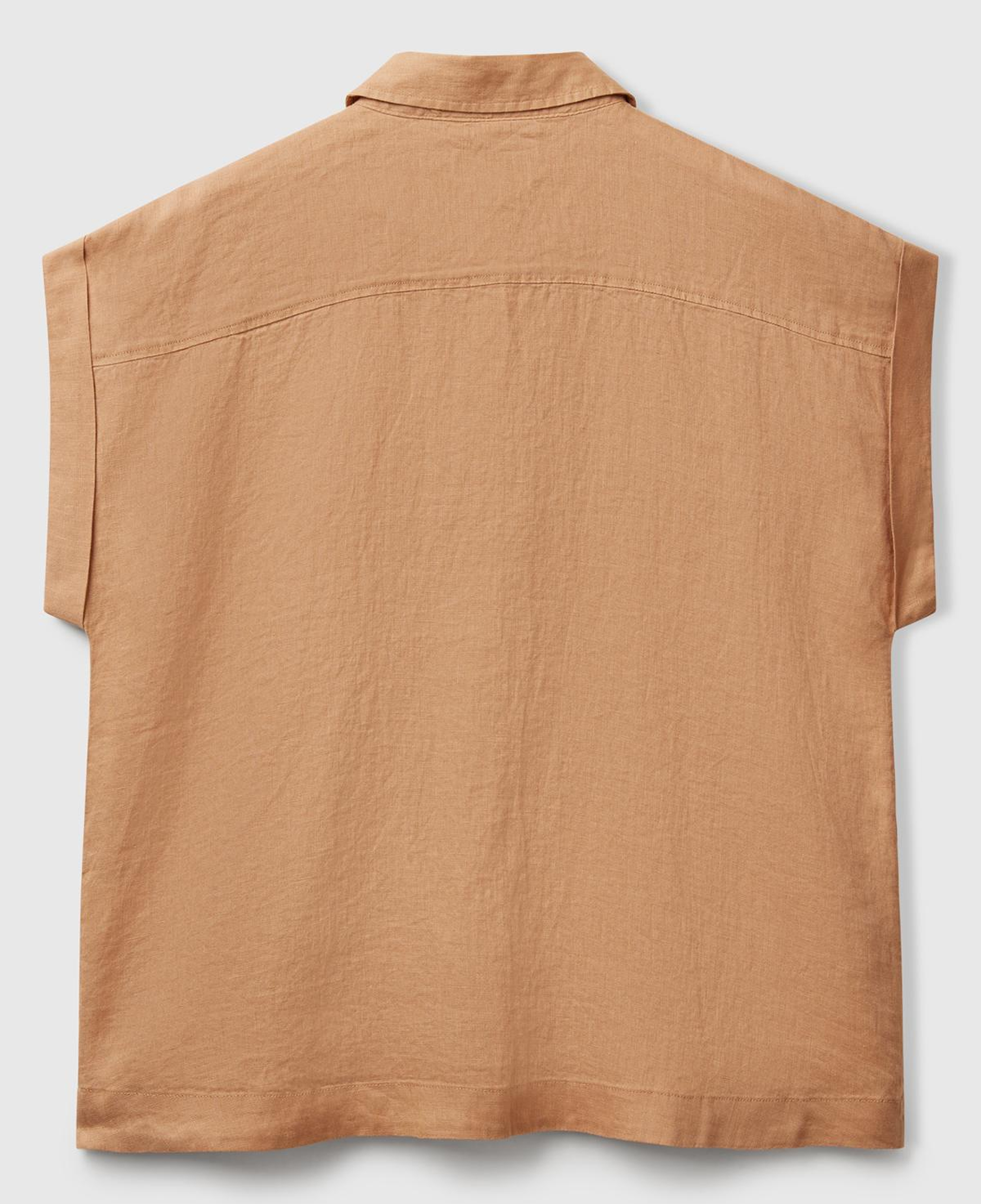 Kadın Bej %100 Keten Omuz Detaylı Kısa Kollu Gömlek