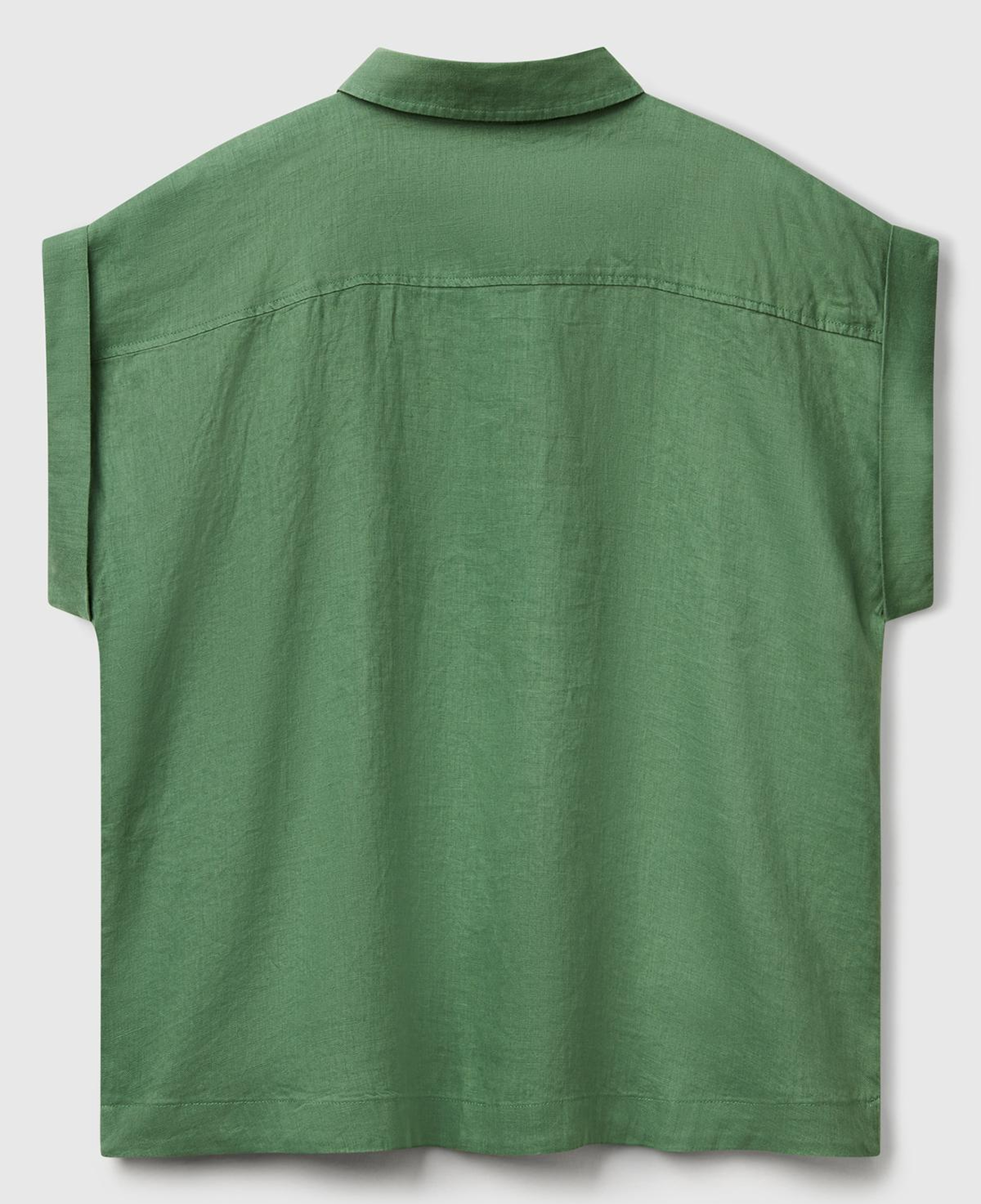 Kadın Açık Yeşil %100 Keten Omuz Detaylı Kısa Kollu Gömlek