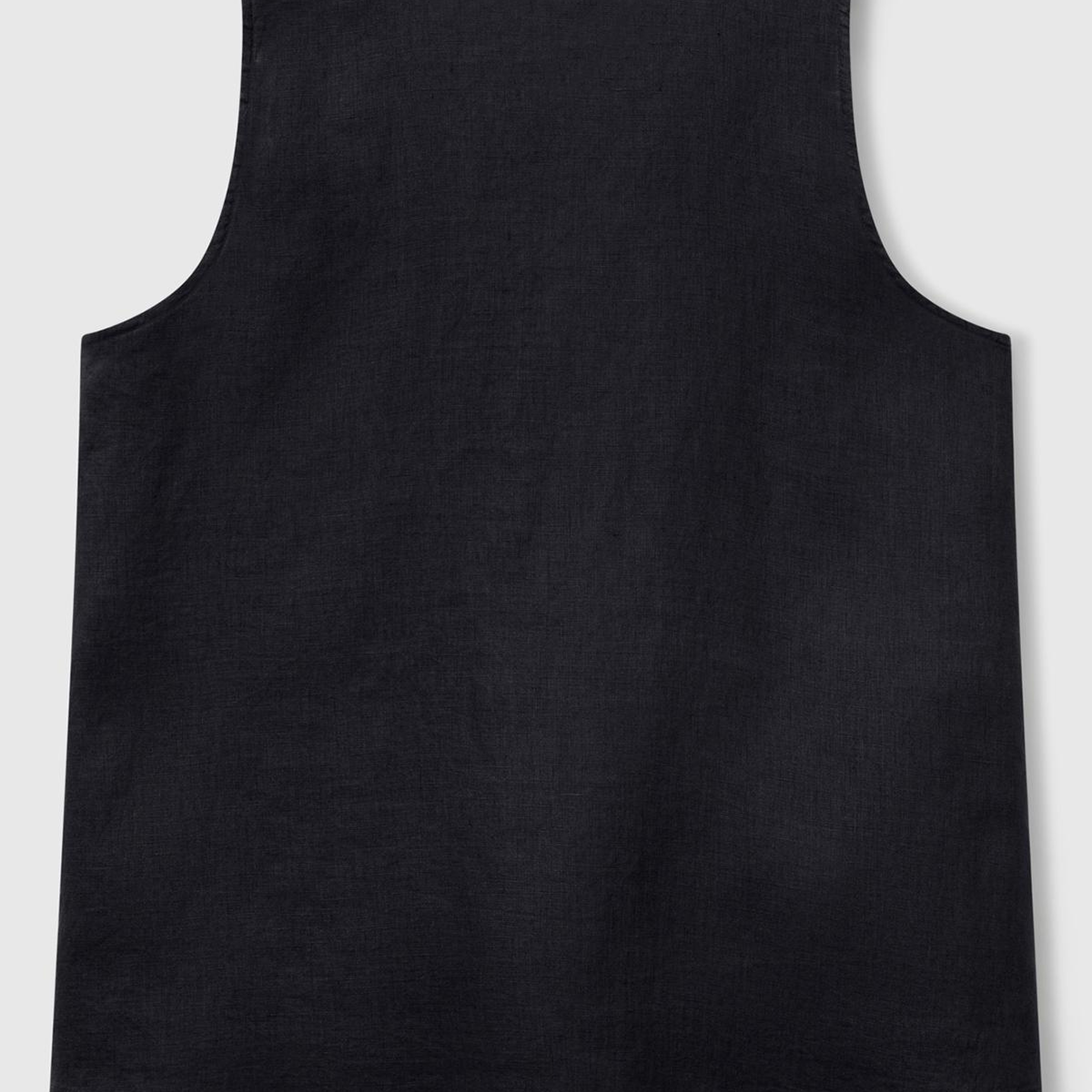 Kadın Siyah %100 Keten V Yaka Kolsuz Geniş Kesim Bluz