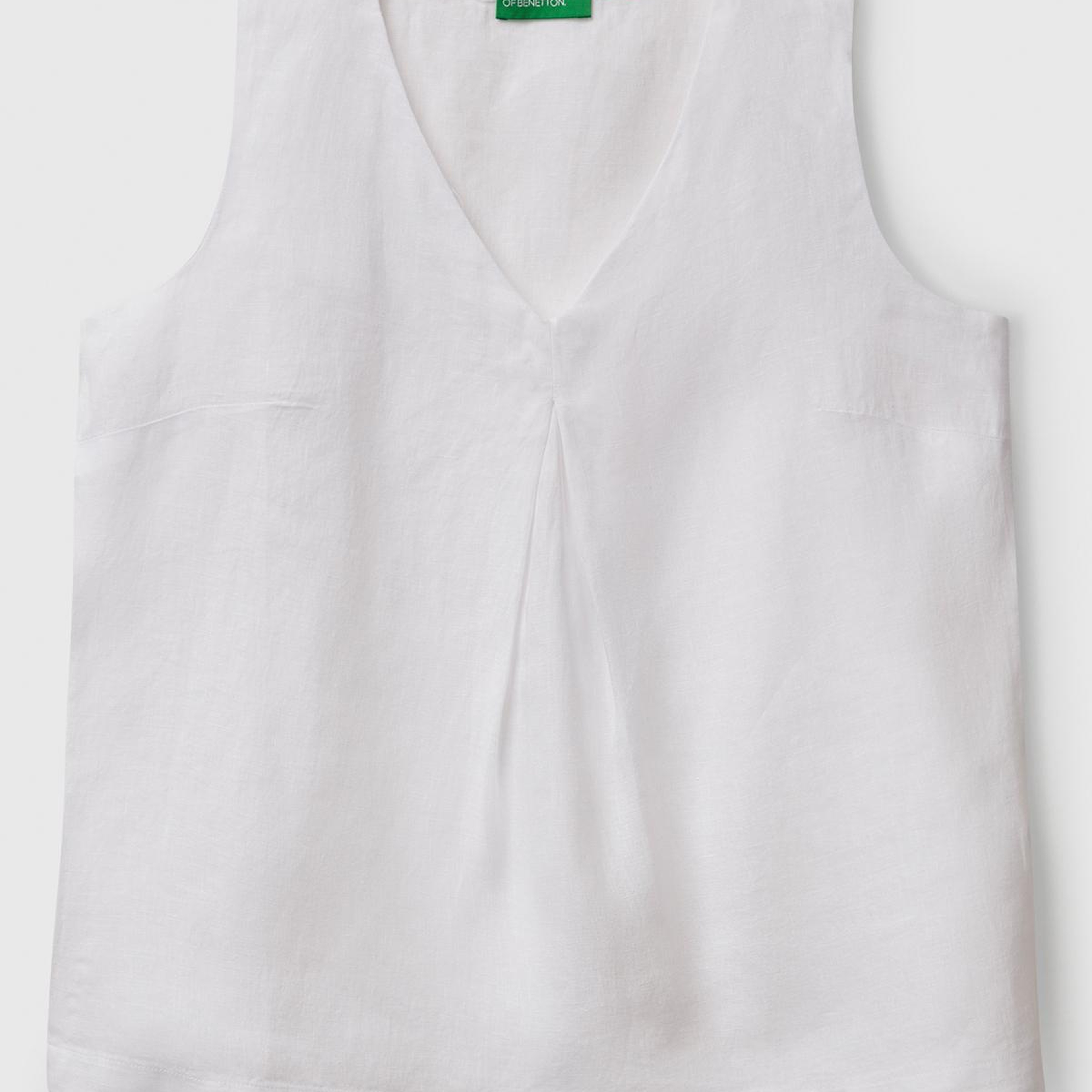 Kadın Beyaz %100 Keten V Yaka Kolsuz Geniş Kesim Bluz