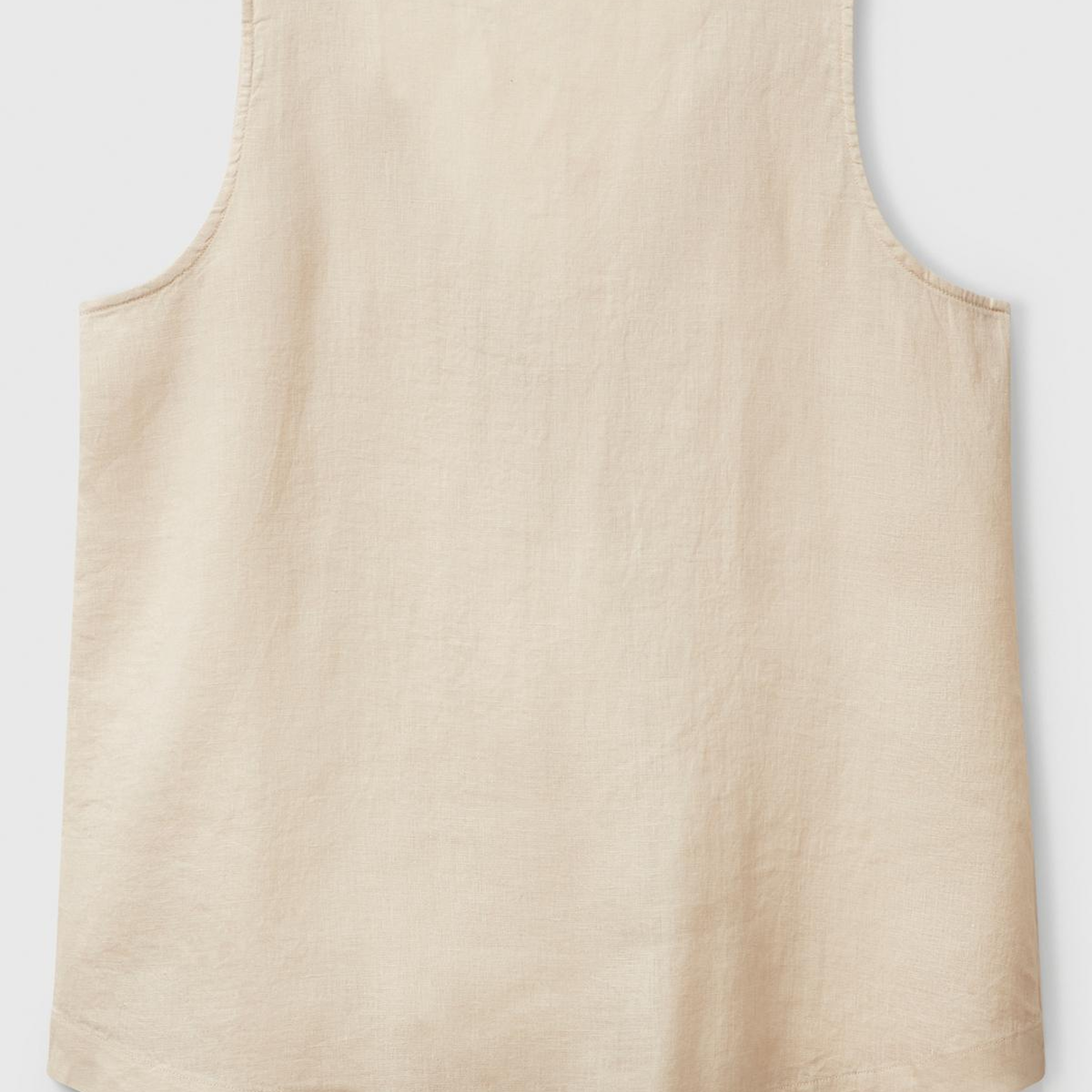 Kadın Taş Rengi %100 Keten V Yaka Kolsuz Geniş Kesim Bluz