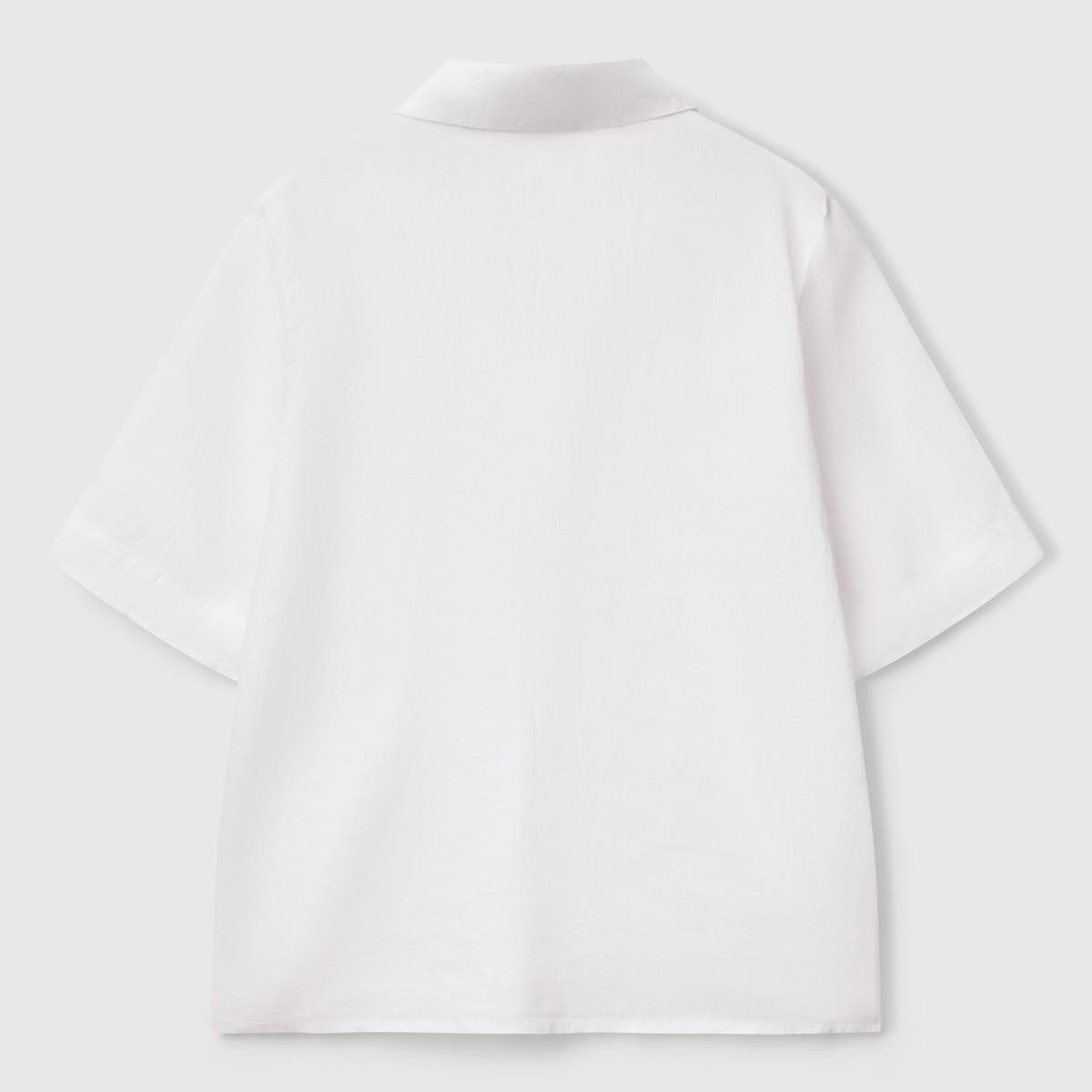 Kadın Beyaz %100 Keten Relax Fit V Gömlek Yakalı Kısa Kollu Bluz