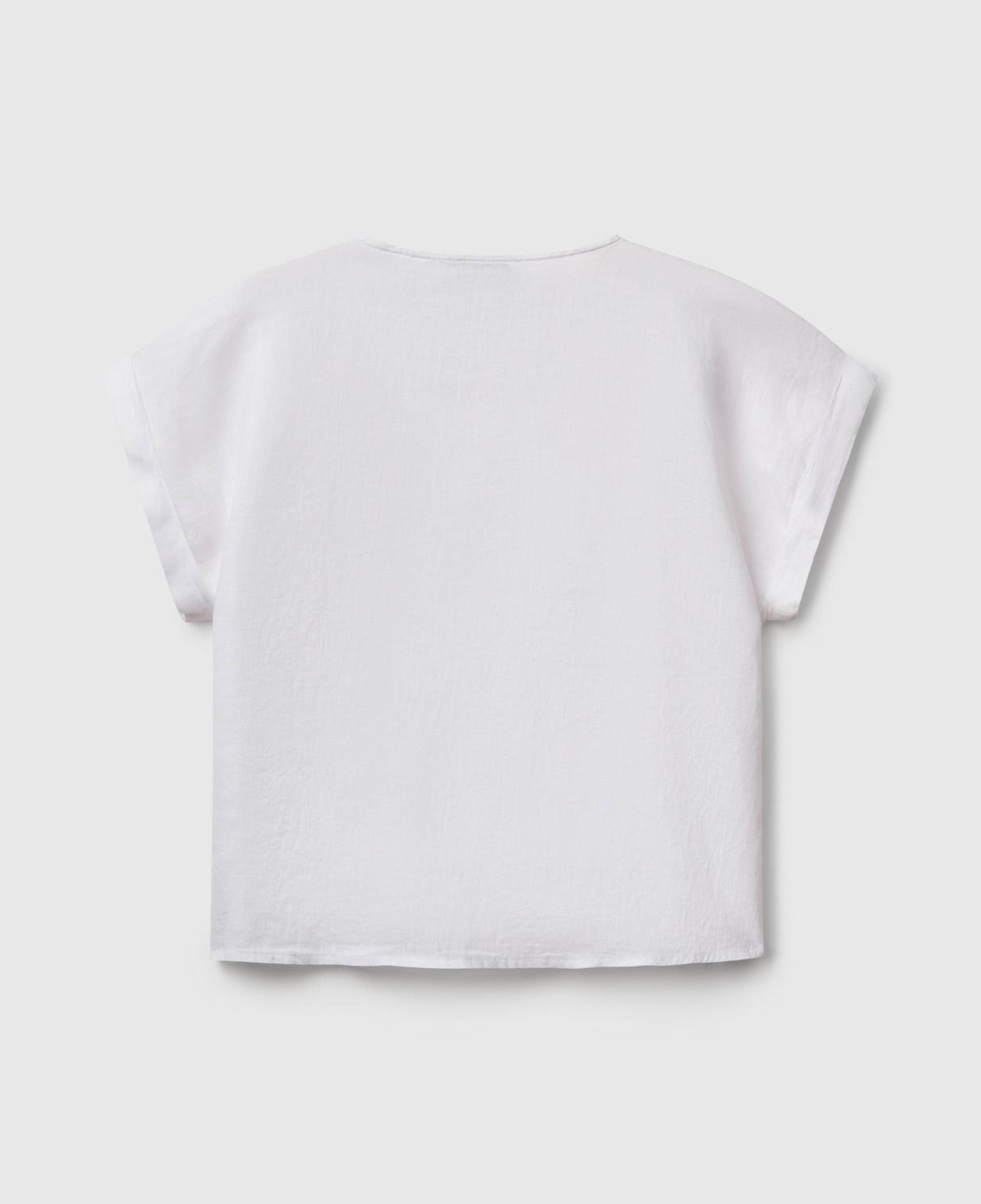 Kadın Beyaz %100 Keten Kimono Kol V Yaka Bluz