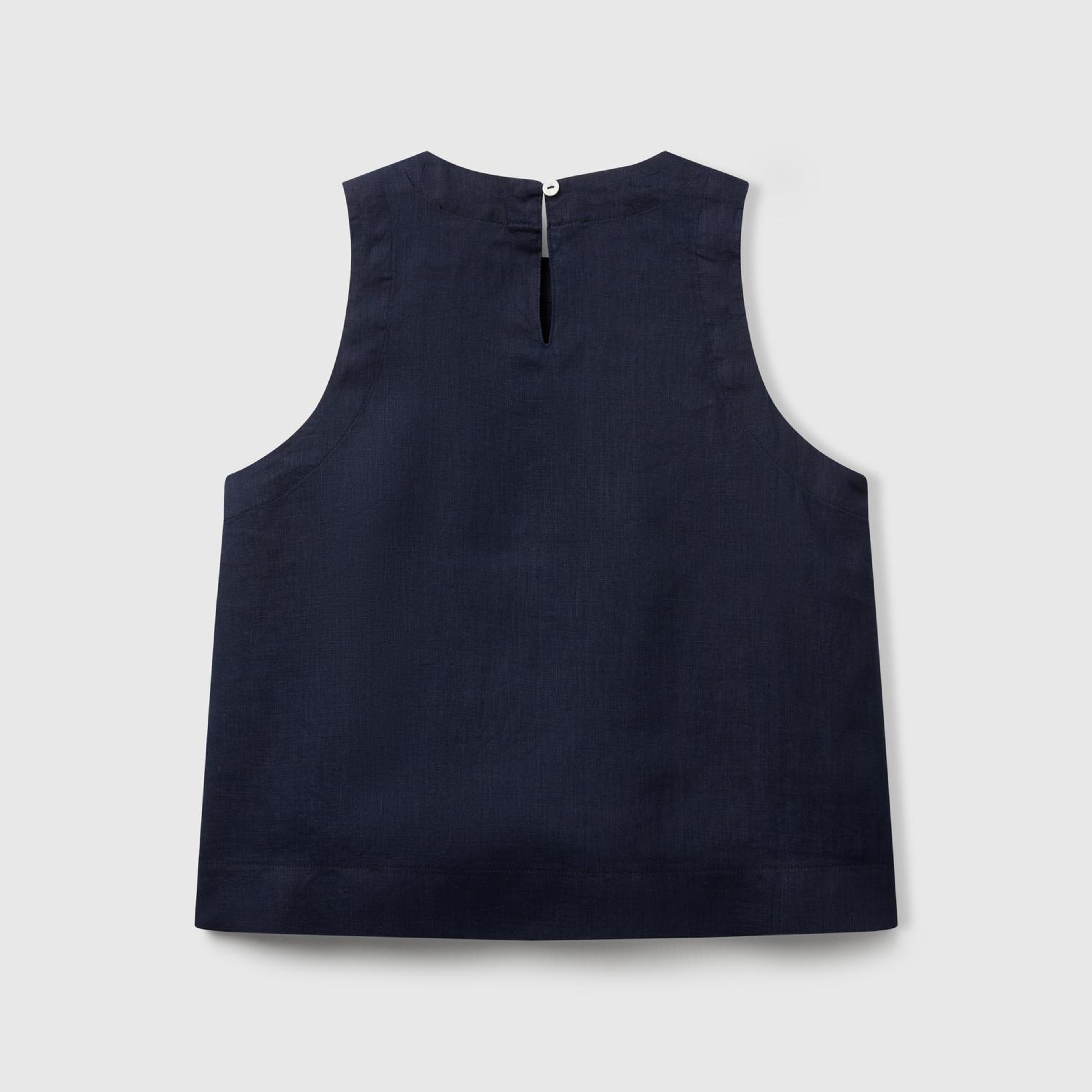 Kadın Lacivert %100 Keten Kolsuz Bluz