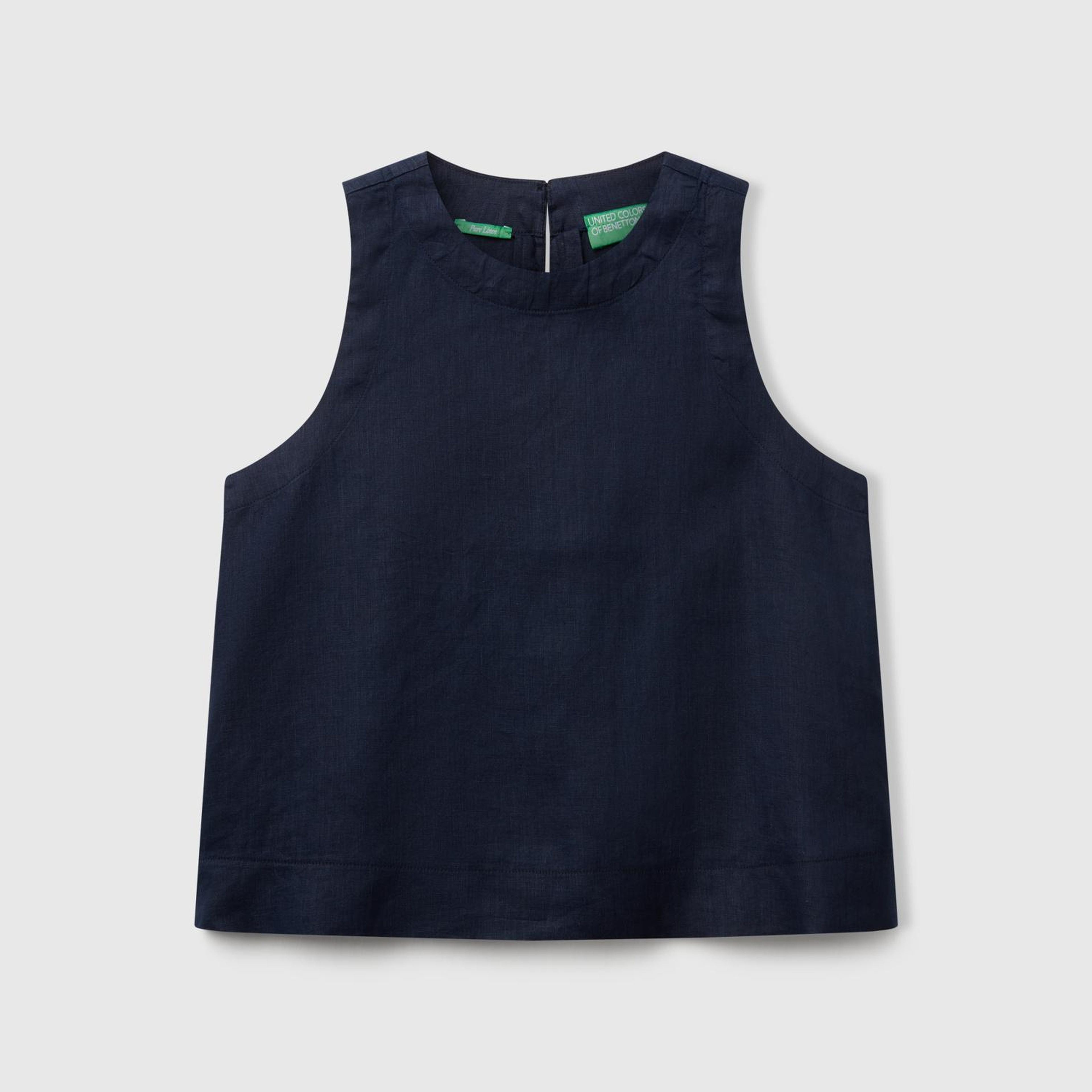 Kadın Lacivert %100 Keten Kolsuz Bluz