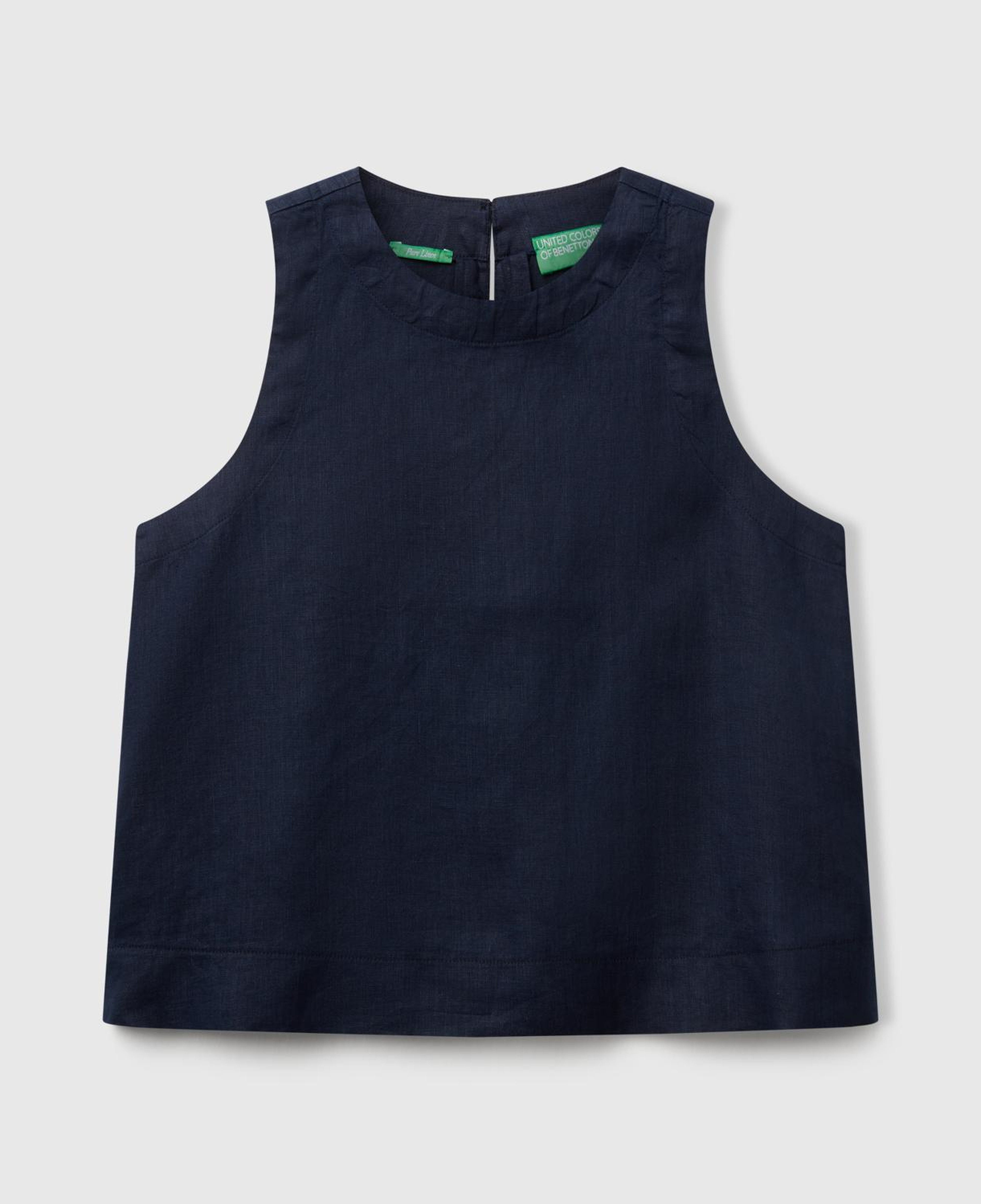 Kadın Lacivert %100 Keten Kolsuz Bluz