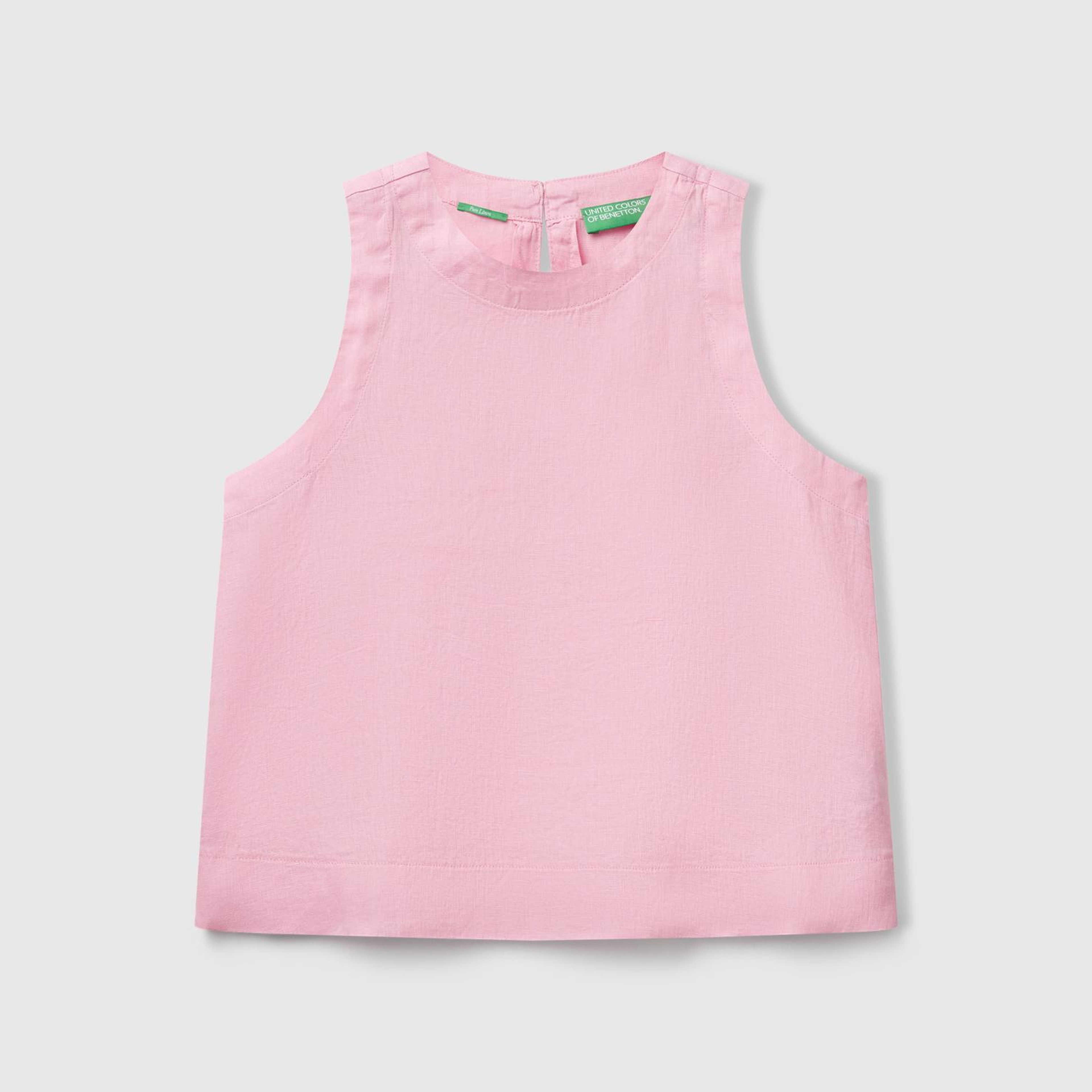 Kadın Pembe %100 Keten Kolsuz Bluz