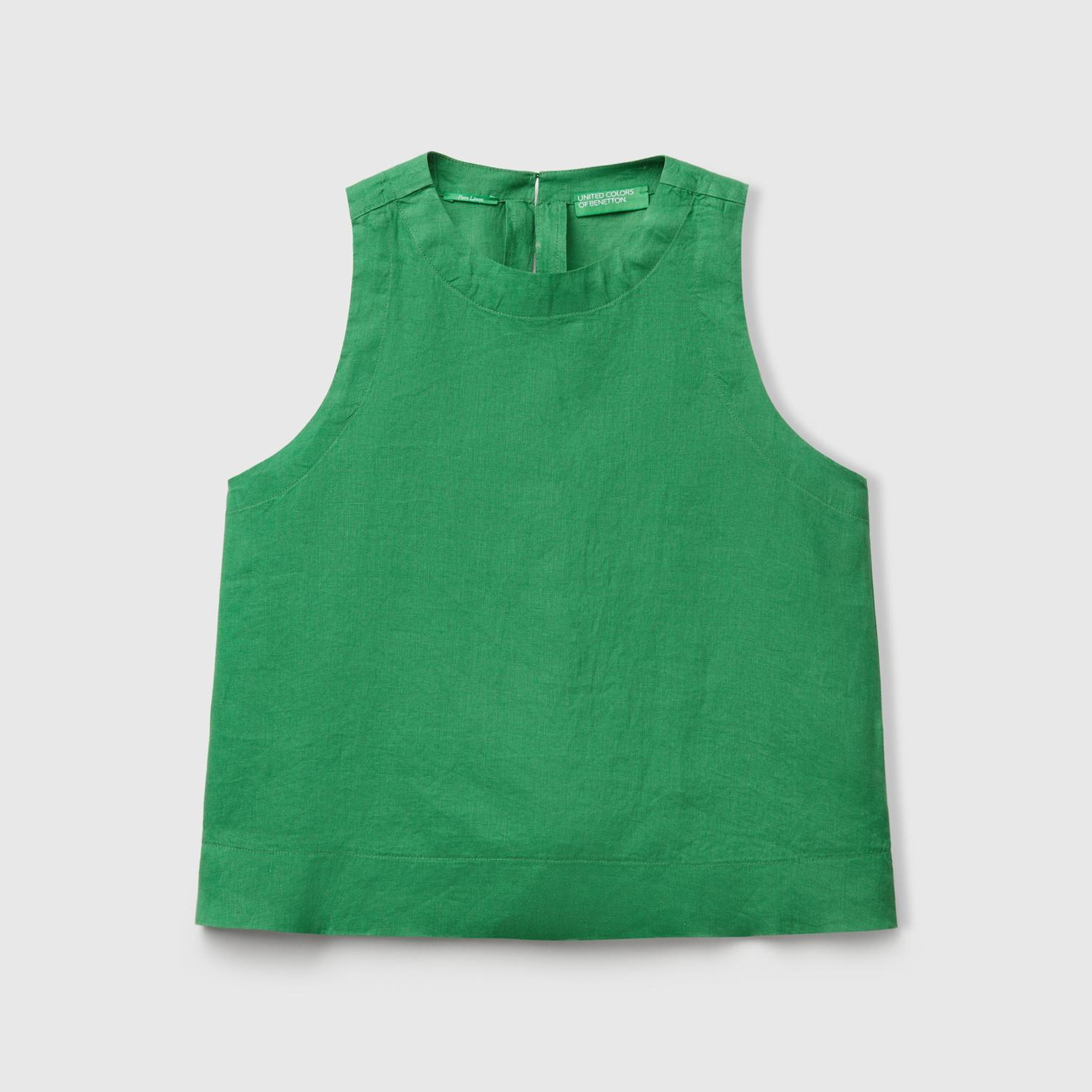 Kadın Yeşil %100 Keten Kolsuz Bluz