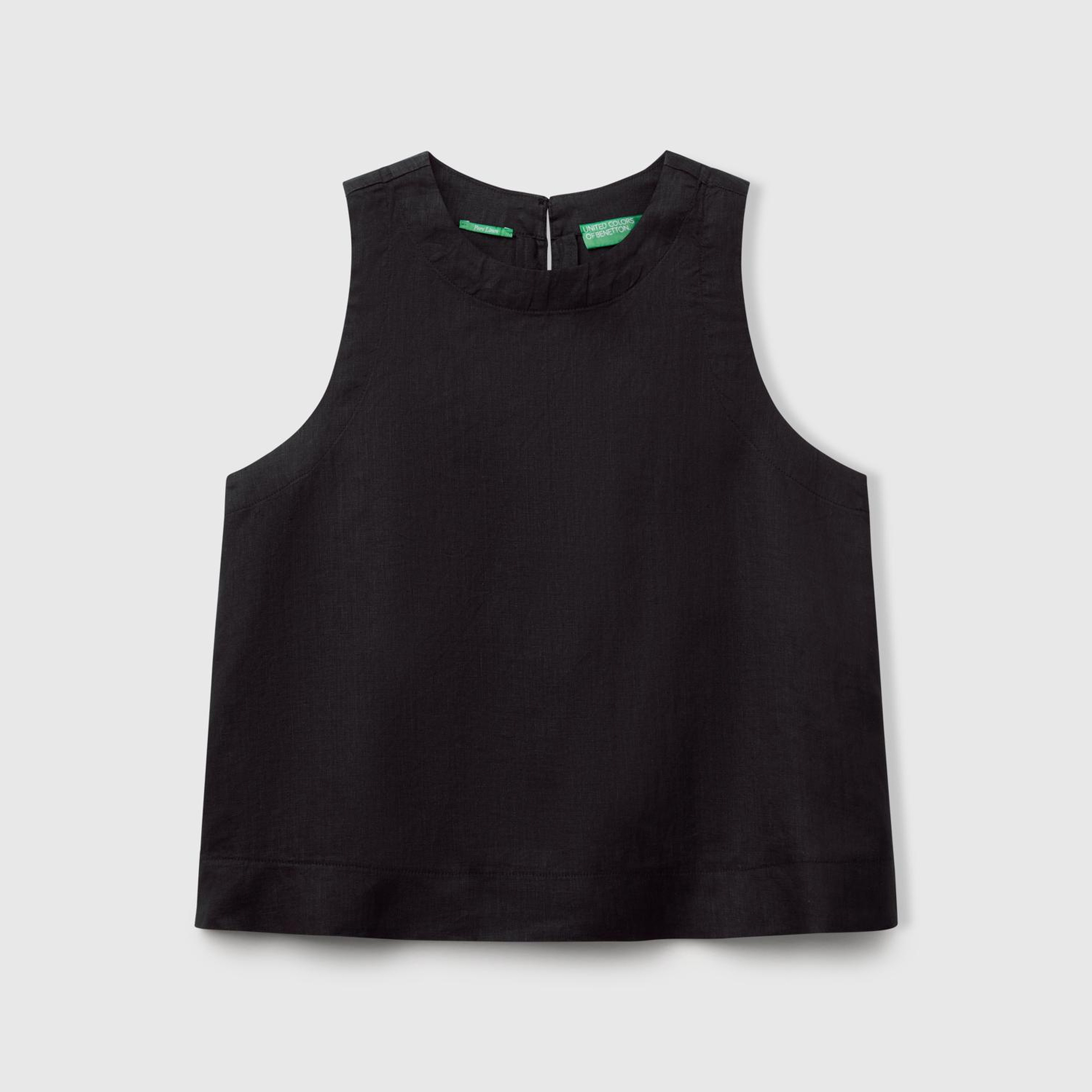 Kadın Siyah %100 Keten Kolsuz Bluz