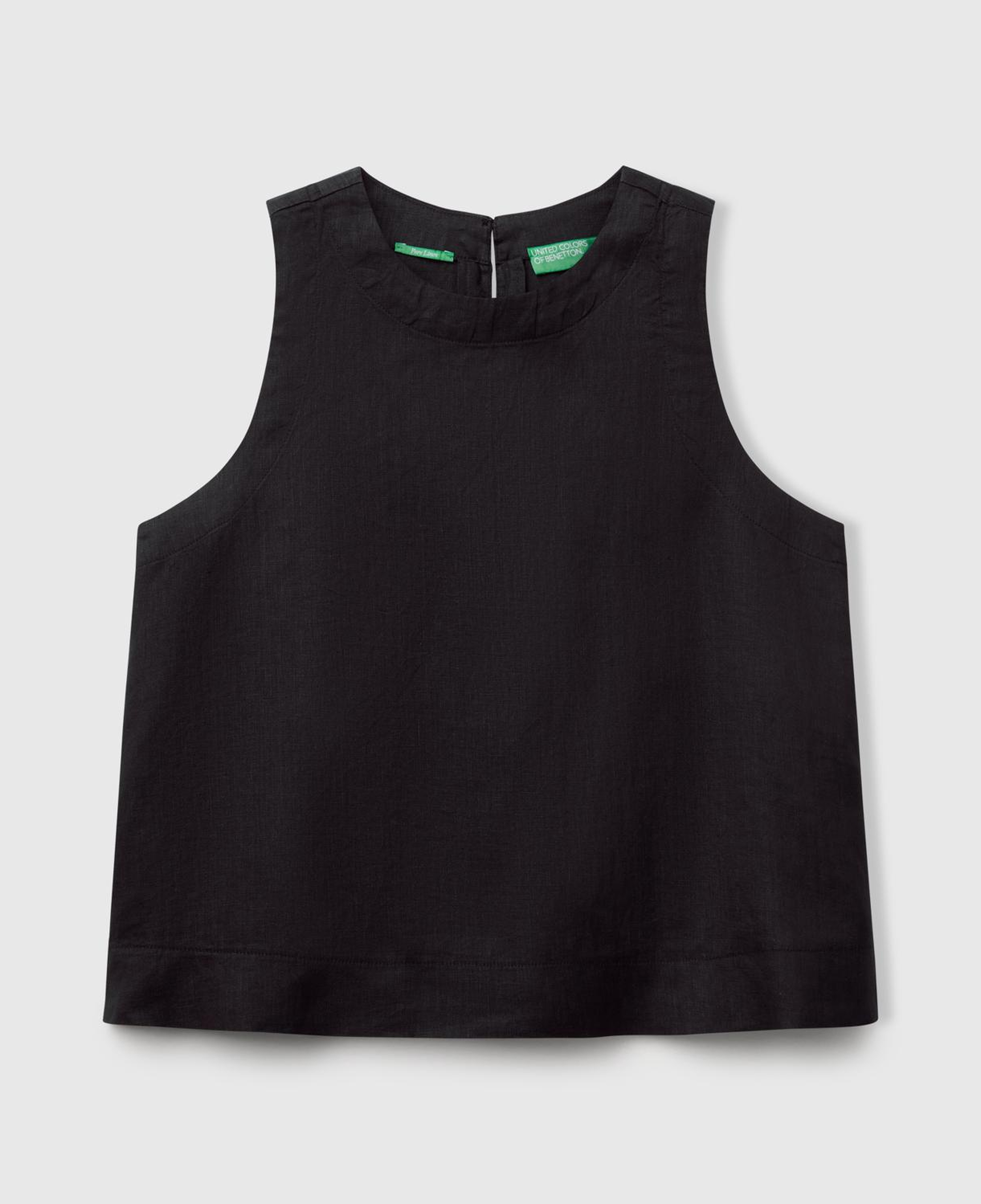 Kadın Siyah %100 Keten Kolsuz Bluz